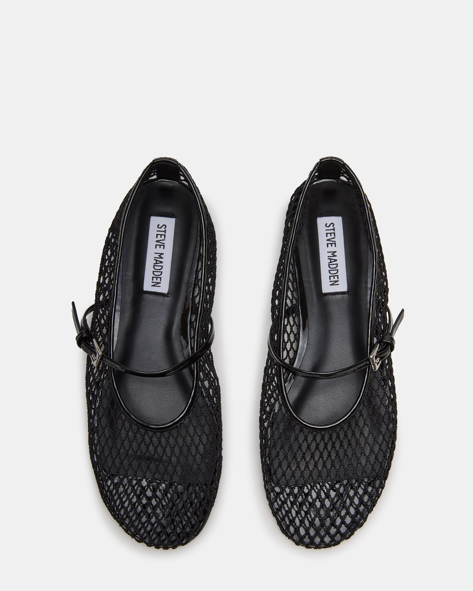 Close-up of the rounded toe of the black Mary Jane flats.
