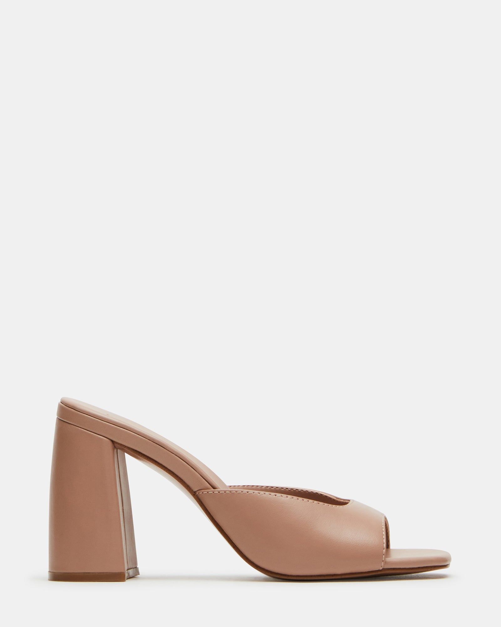 Elegant square toe block heel mules showcasing a chic design.