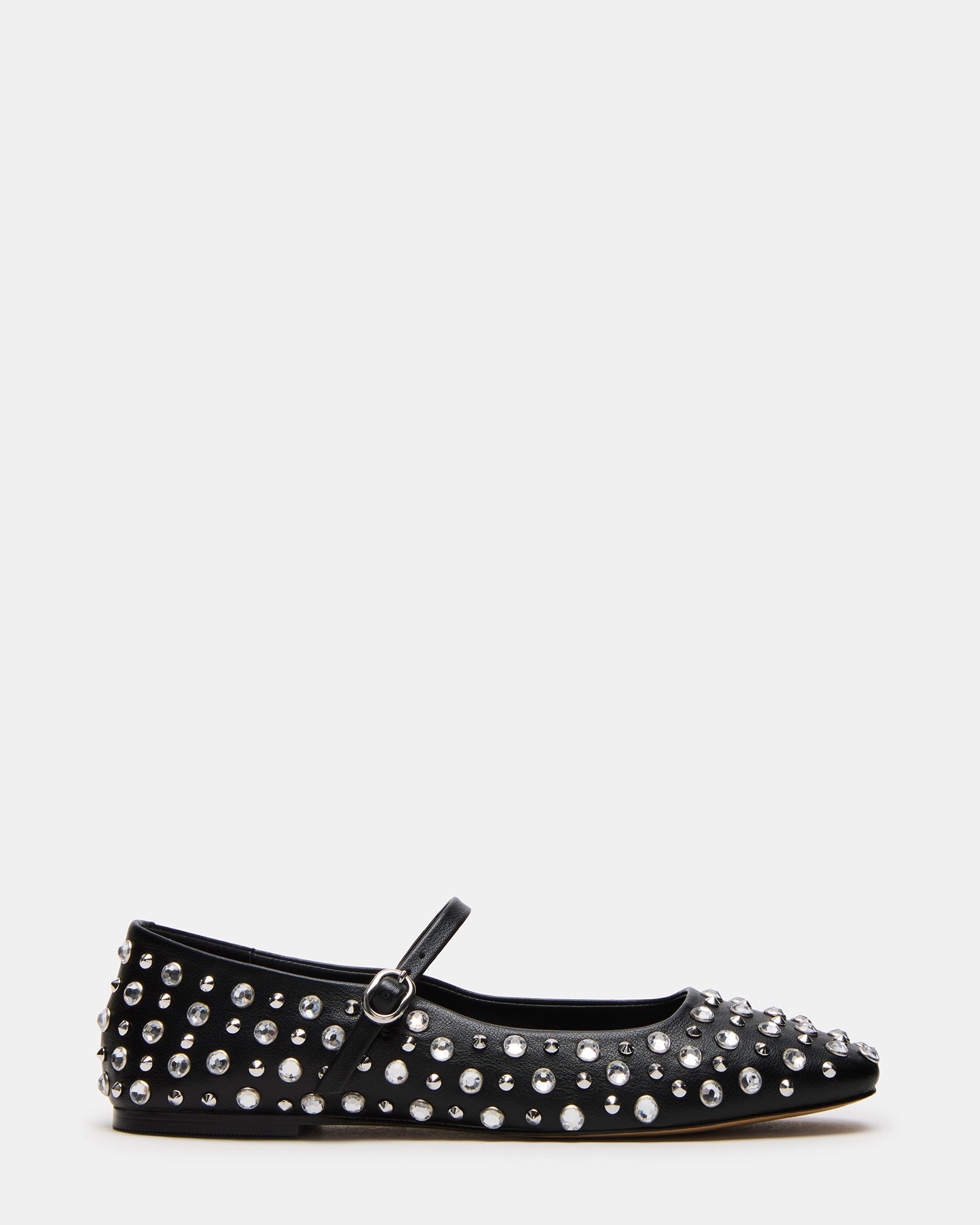 Chic Maple Rhinestone Ballet Flats in red, angled view.