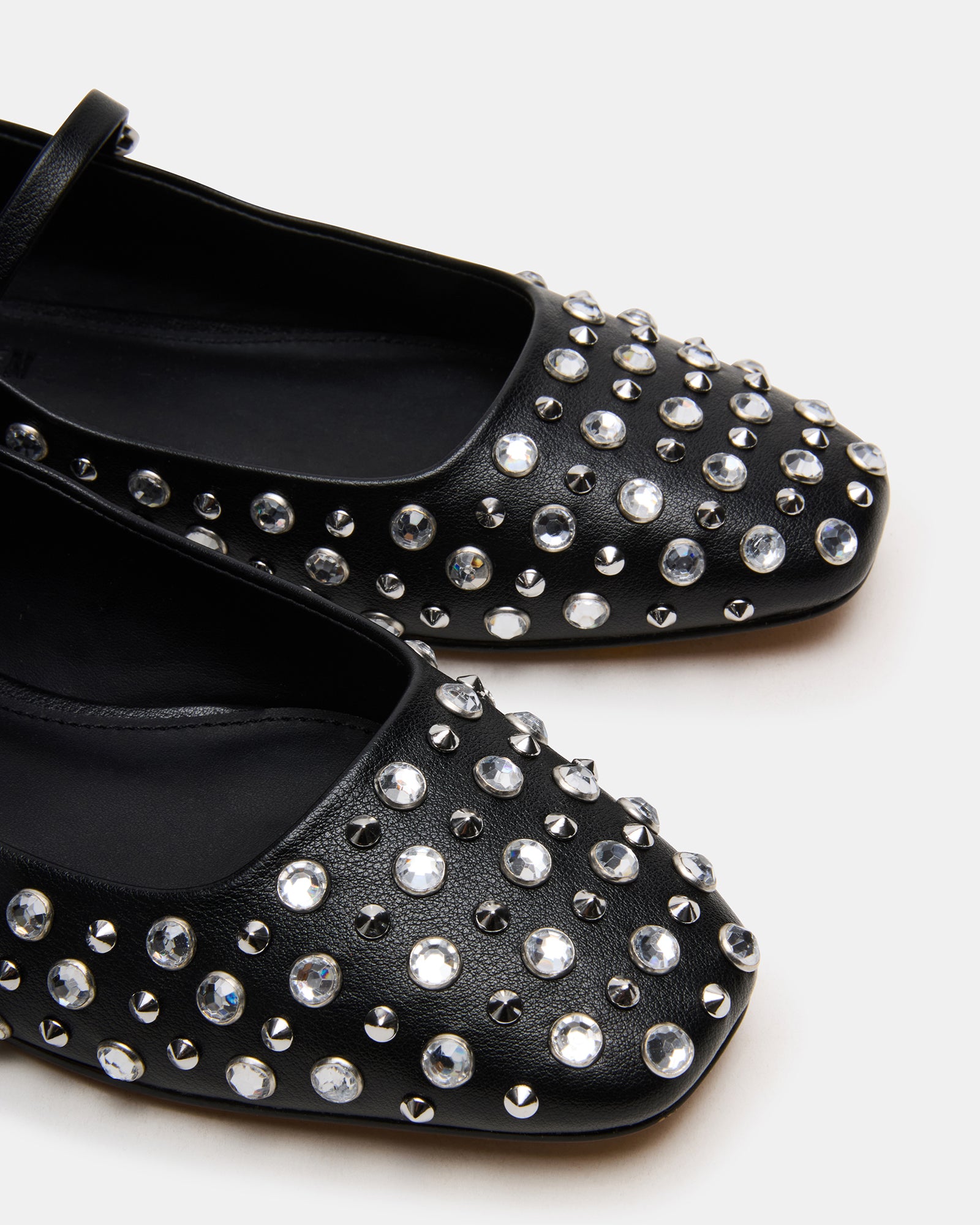 Chic Maple Rhinestone Ballet Flats in red, angled view.