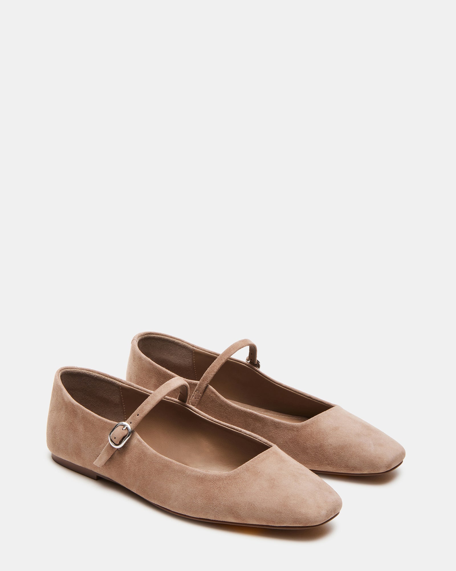 Overhead view of black ballet flats alternative in taupe for everyday use
