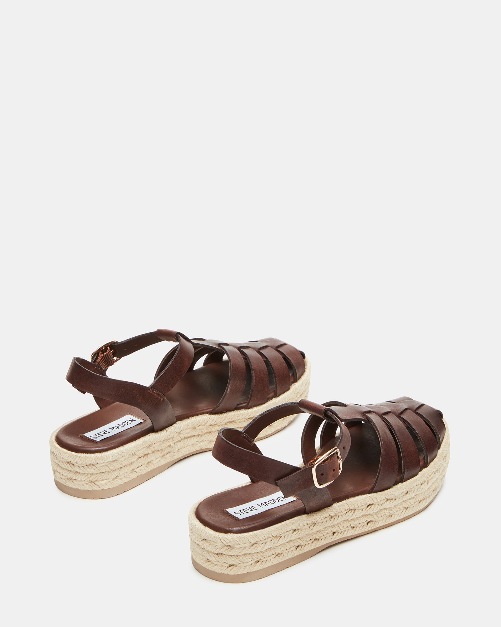 Close-up of the Marlin brown leather sandals highlighting the flatform sole.
