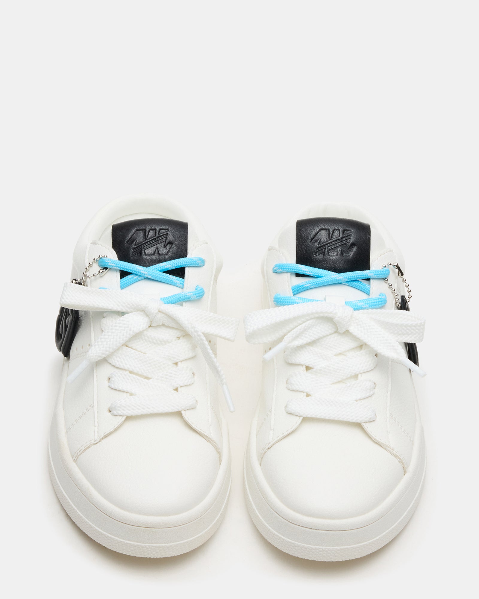 Marney black and white sneakers front view, showcasing vegan leather upper and lace-up design