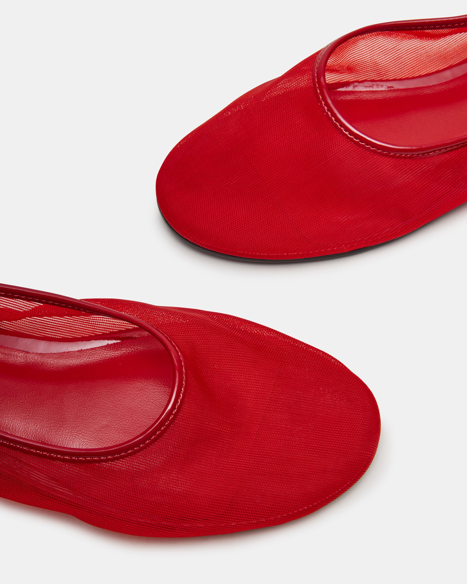 Meadow Red ballet flats from side angle, showing breathable mesh design