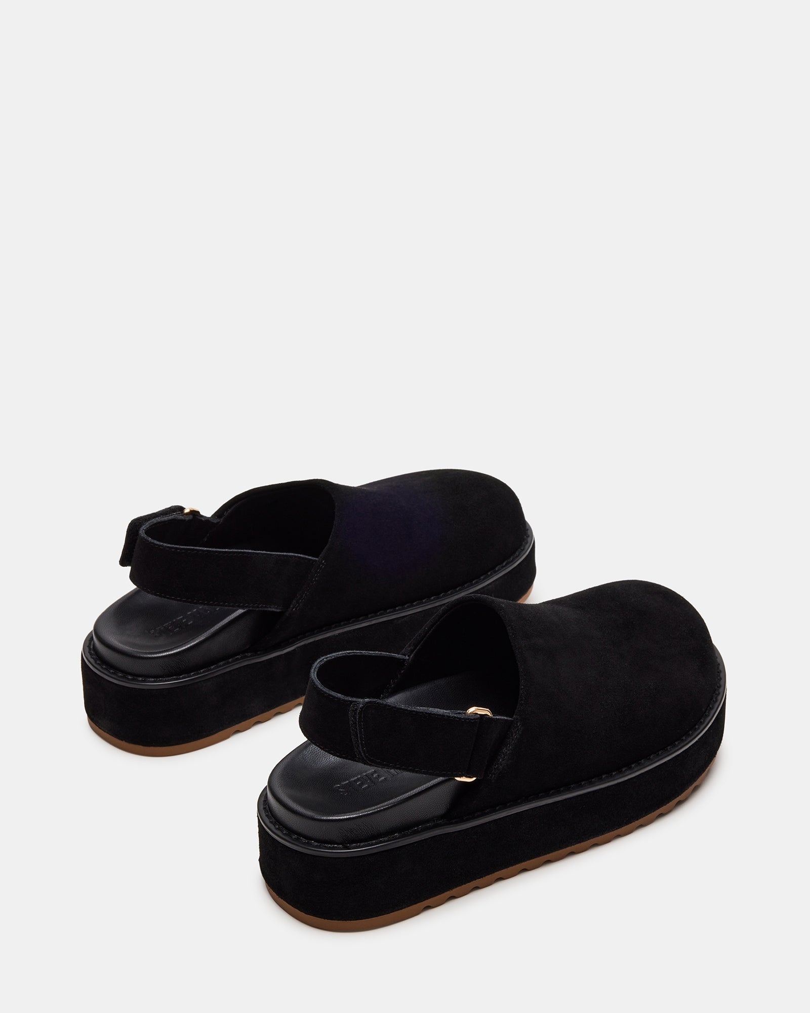 Close-up of textured suede upper and slingback strap