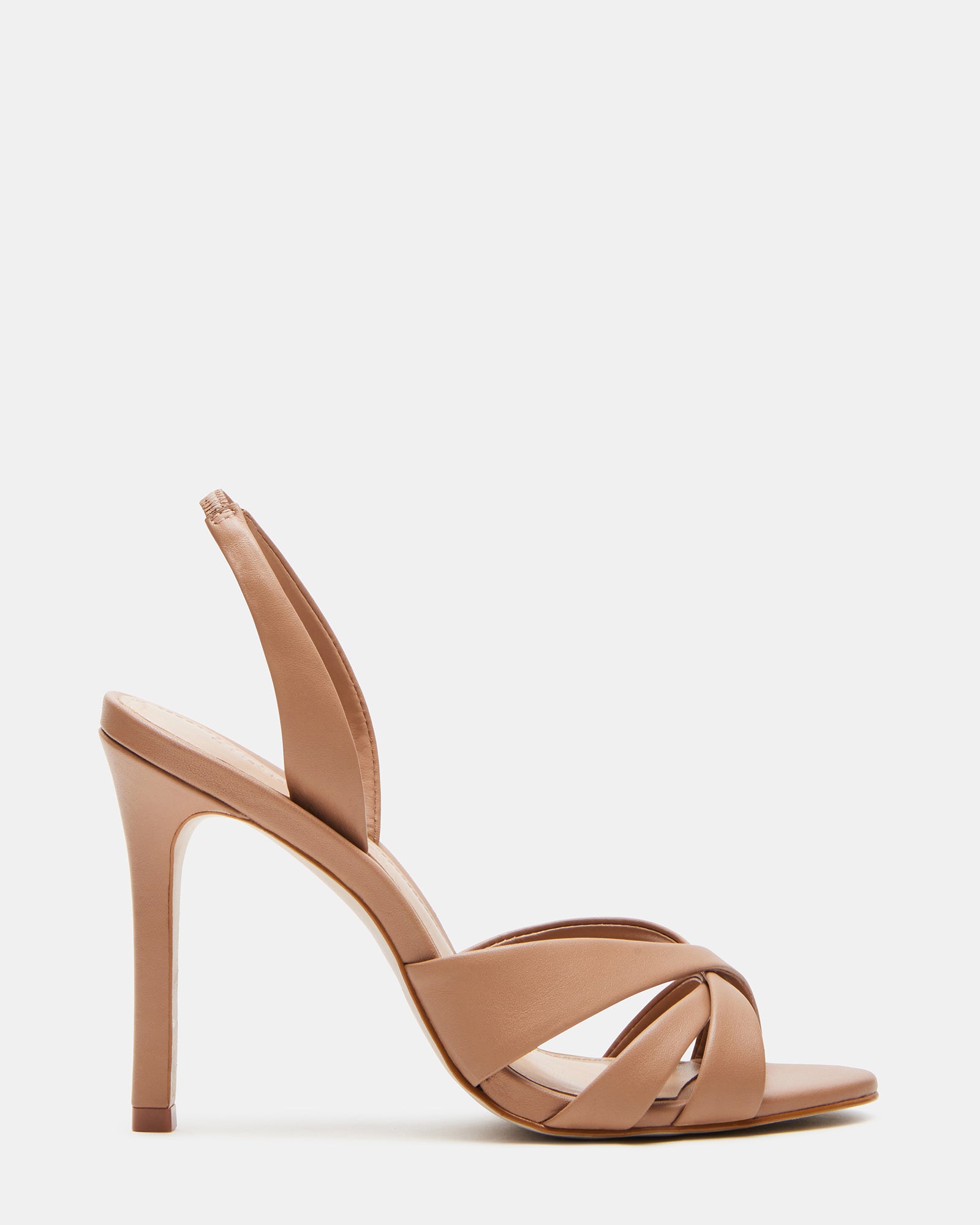 Nude slingback heels showcasing strappy design and stiletto heel.