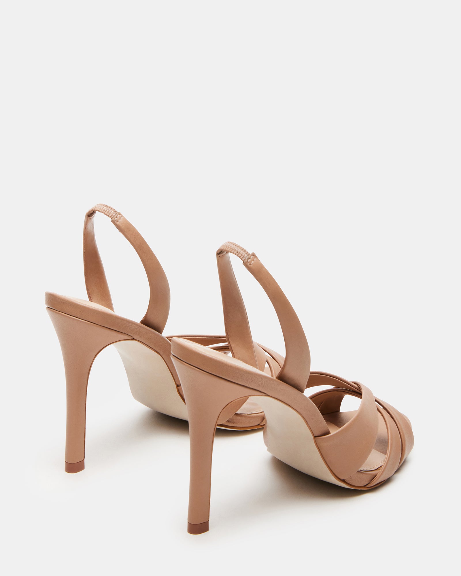 Black leather heels with elegant slingback feature for formal events.