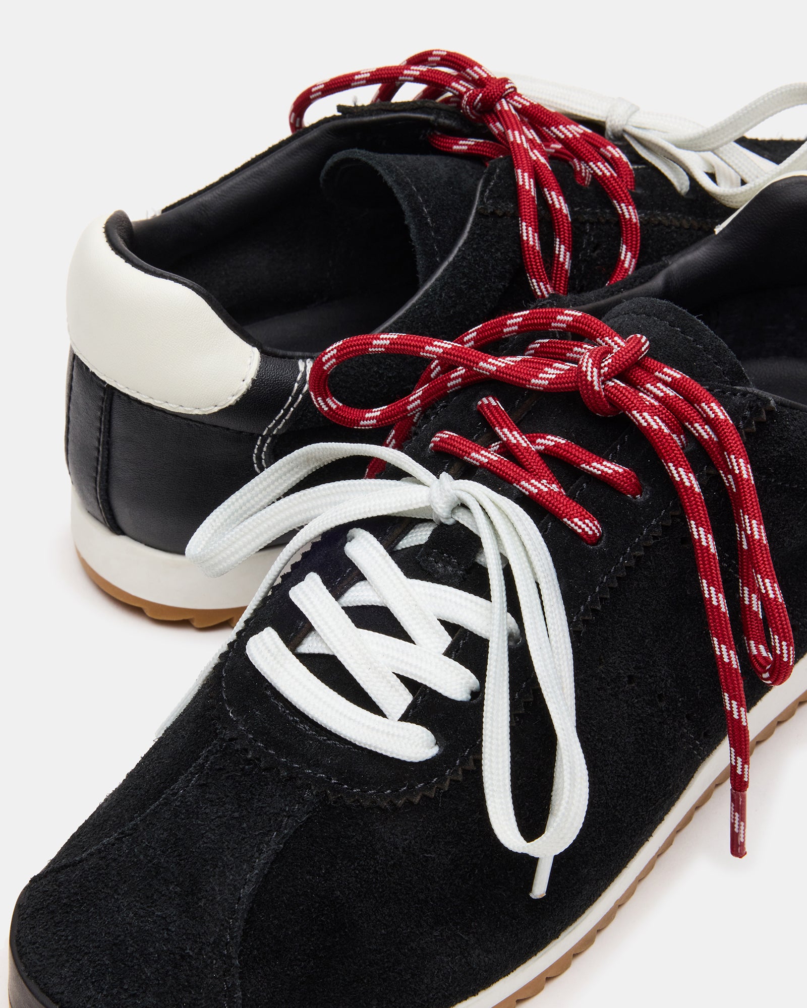 Close-up of the lace-up detail and colored stripe laces