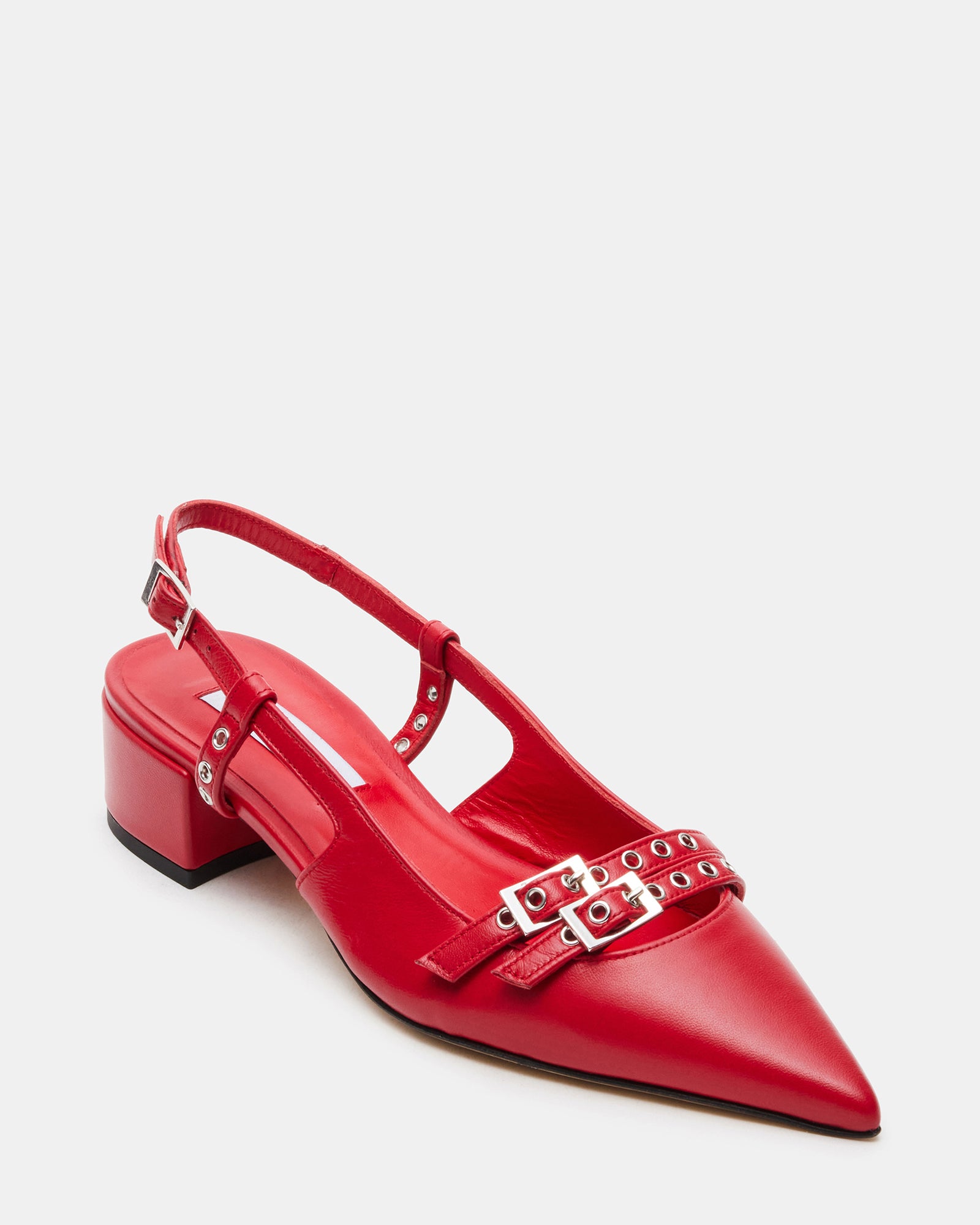 Close-up of the slingback strap and leather finish on stylish womens shoes