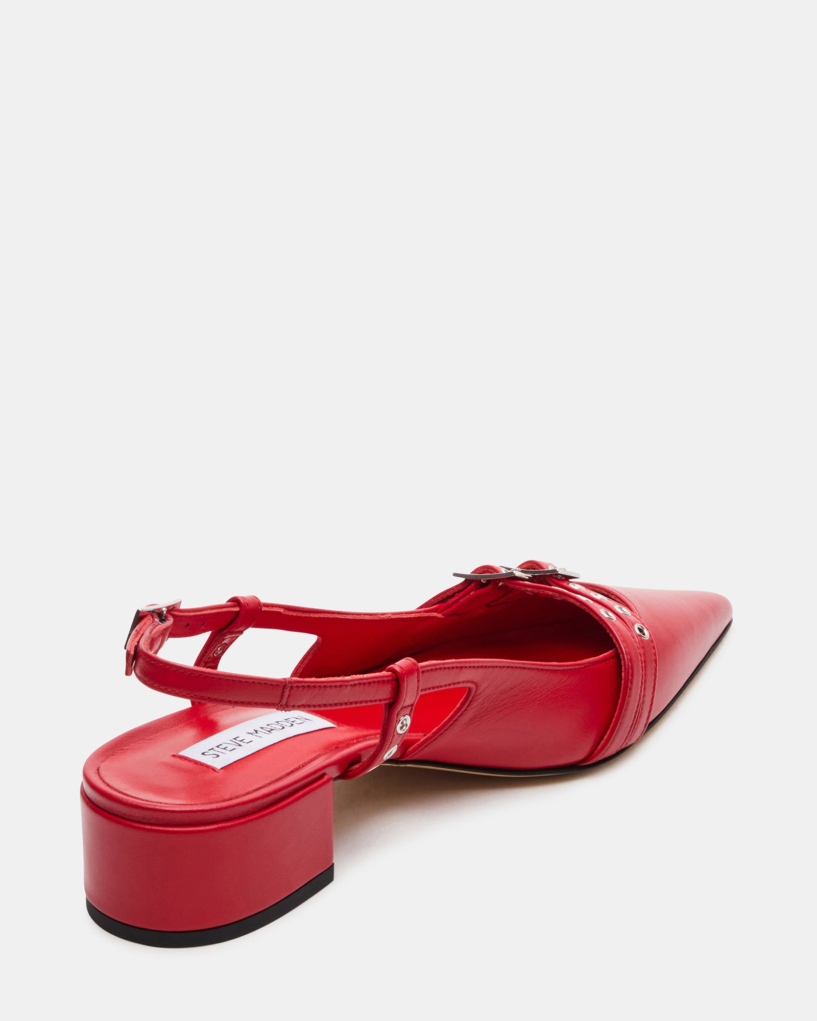Close-up of the slingback strap and leather finish on stylish womens shoes