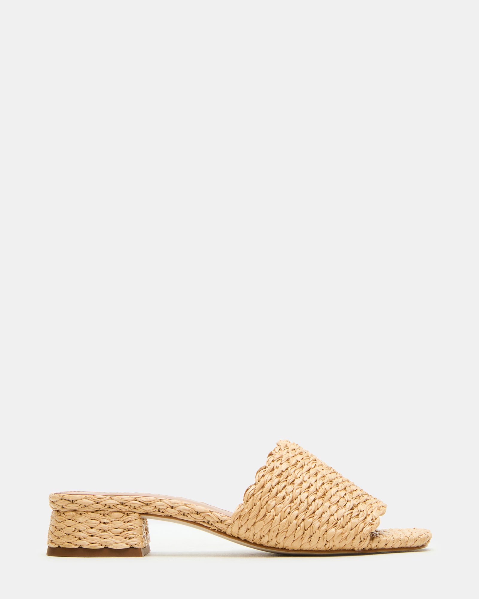 Side view of raffia platform sandals with square toe for casual summer wear
