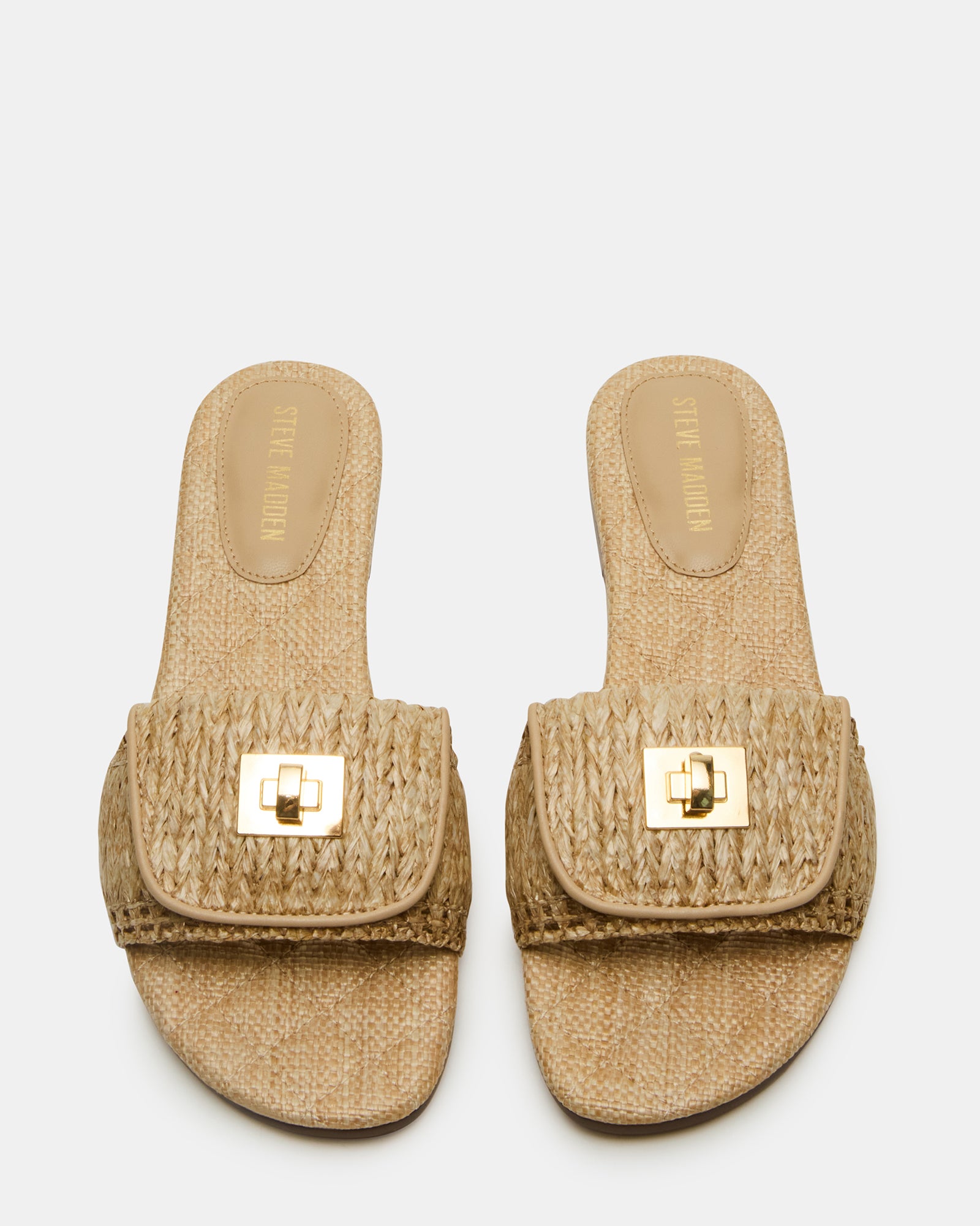 Close-up of Moreland raffia sandals showcasing the buckle design on a neutral background.
