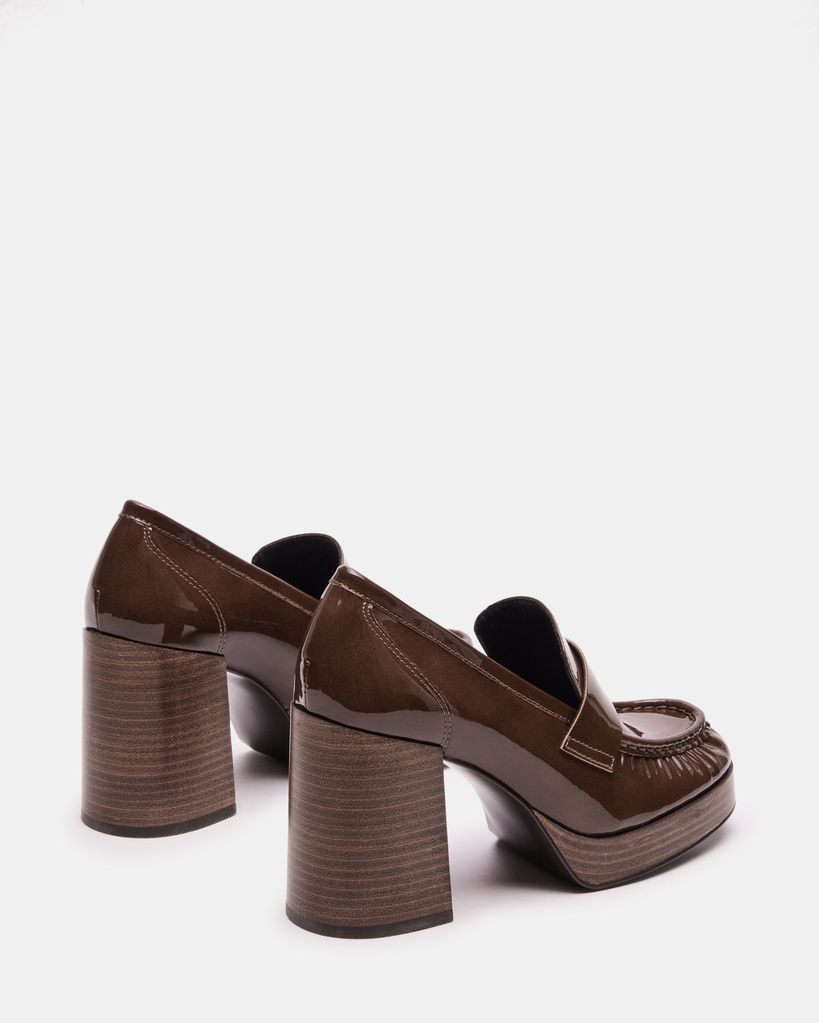 Side angle of womens platform loafers with a chunky heel for stability