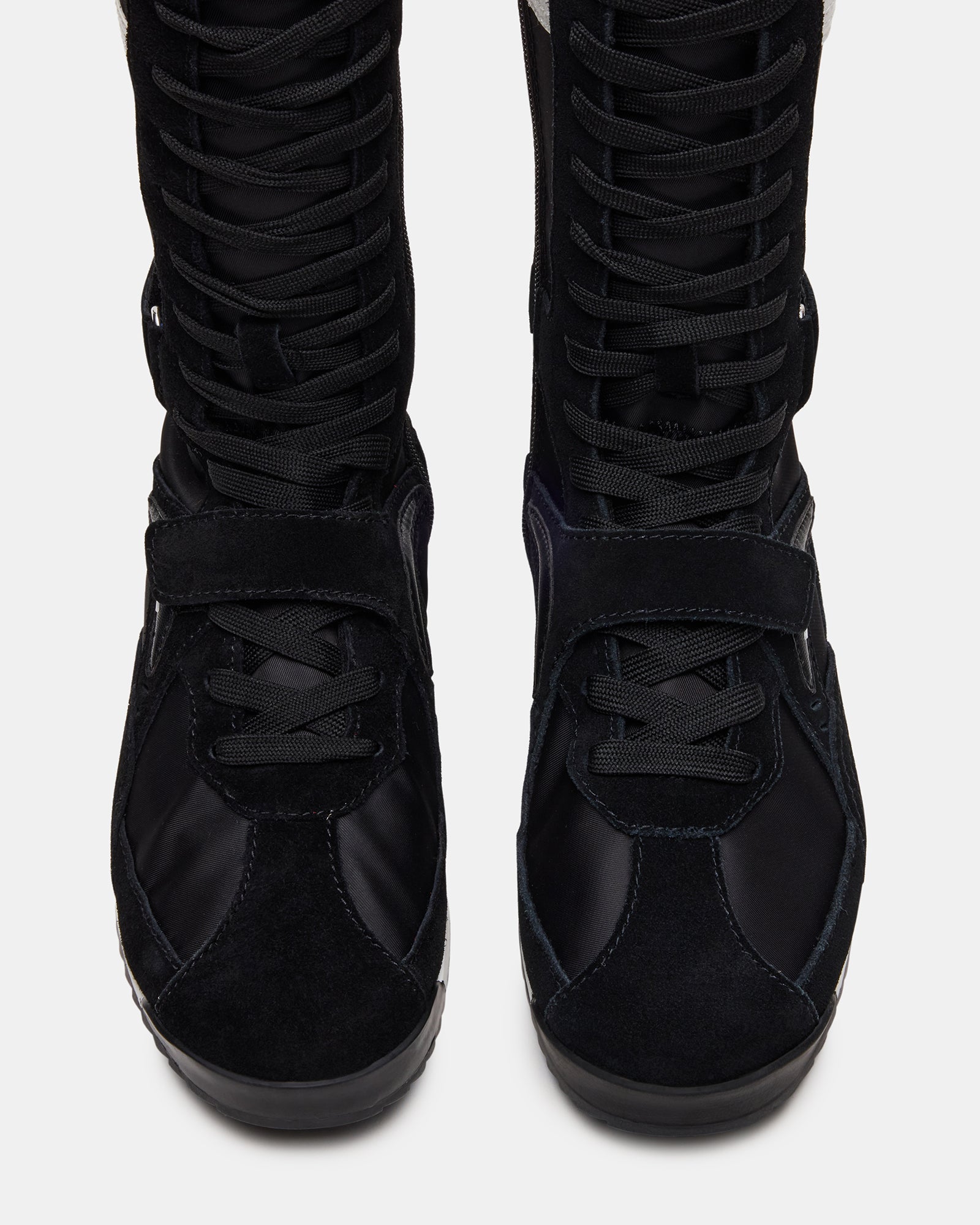 Side view of MYRCELLA black multi high-top sneakers showcasing the stylish design