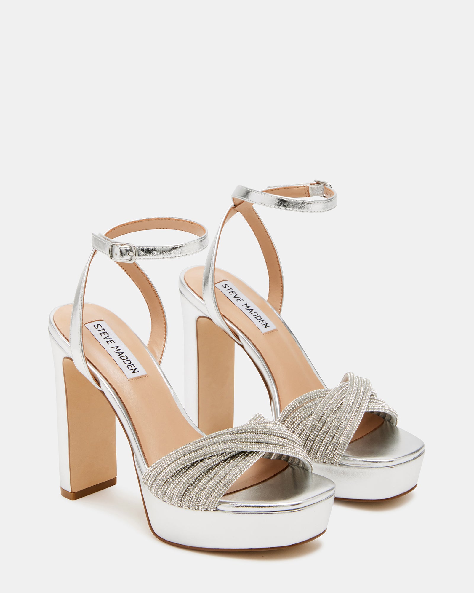 Side view of sparkly shoes highlighting 4.5-inch heel and platform