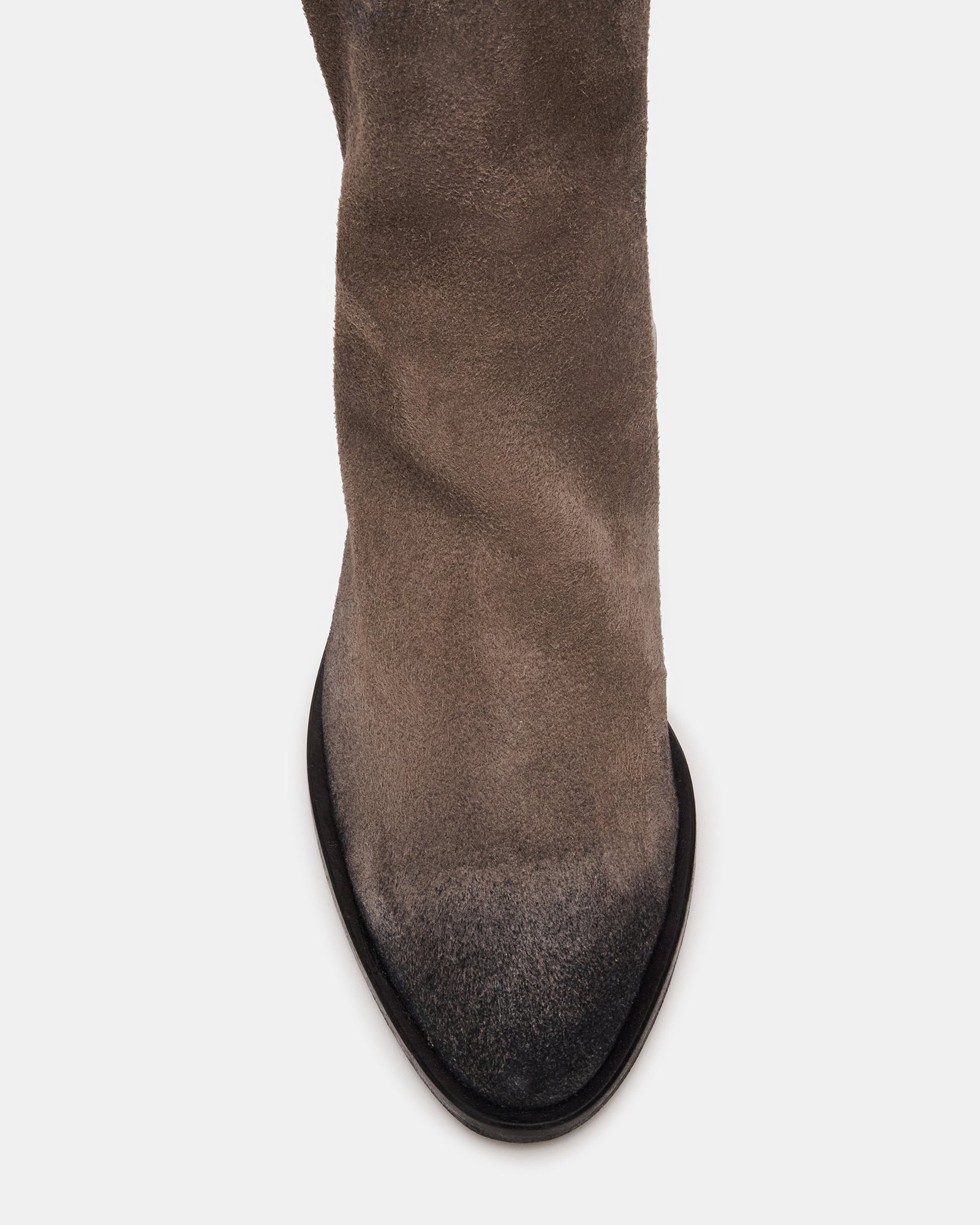 Nebula grey suede ankle boots with pointed toe and zip detail, styled for casual wear