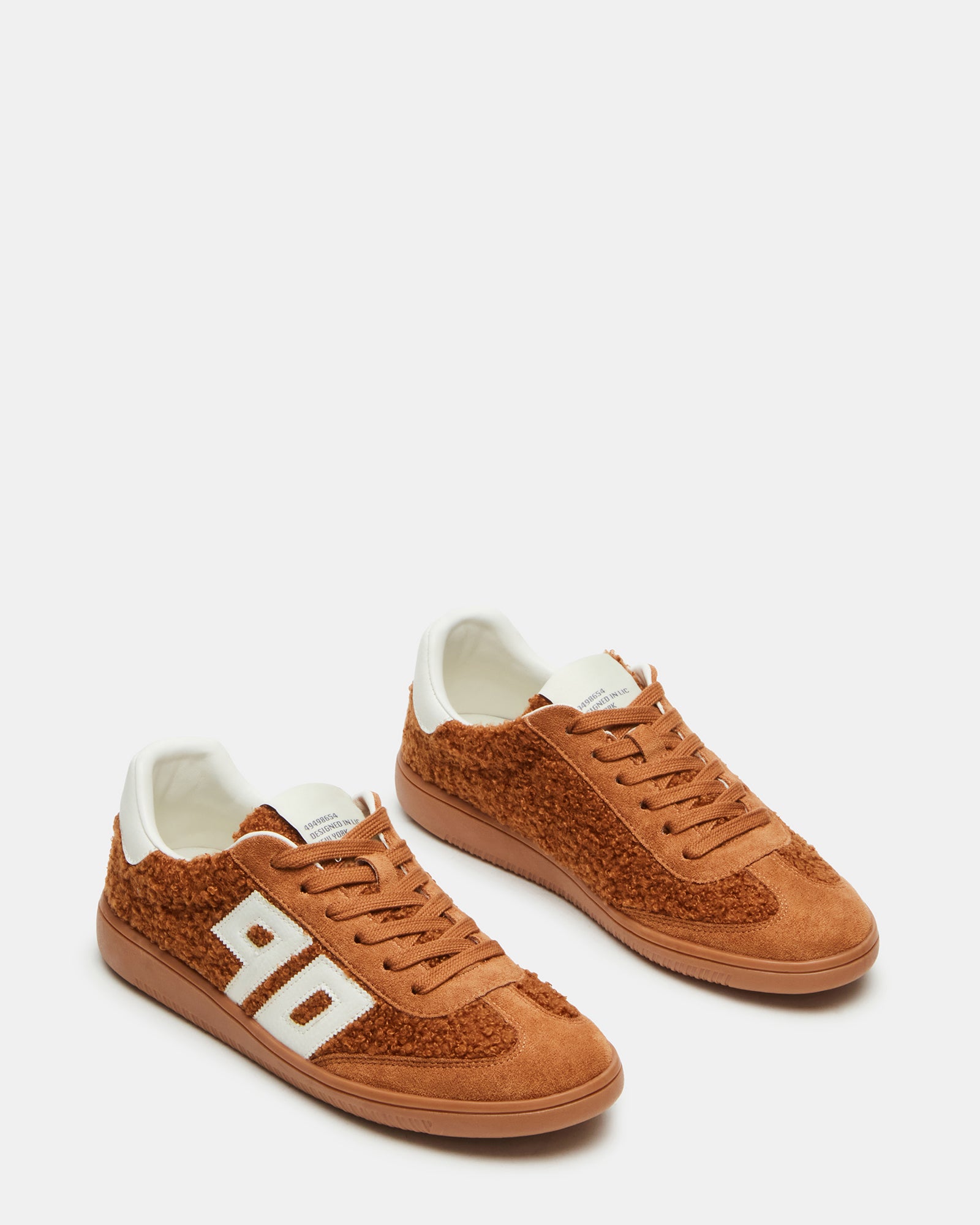 Close-up of faux shearling lining and microsuede upper material