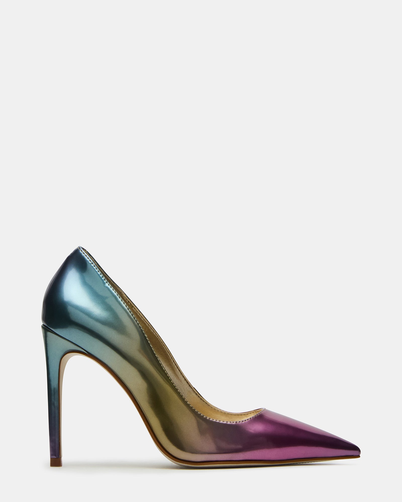 Side view of Noir stiletto heels highlighting the 4-inch heel and sleek design