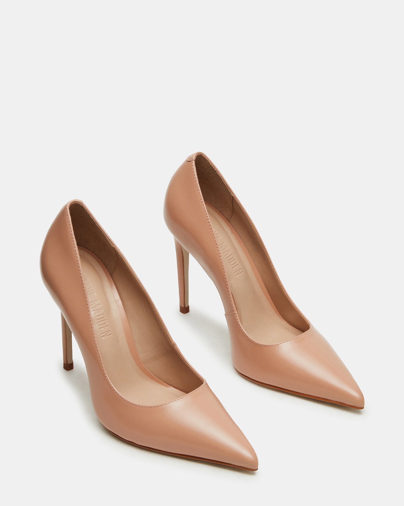 Close-up of leather heels toe detail emphasizing pointed design and craftsmanship