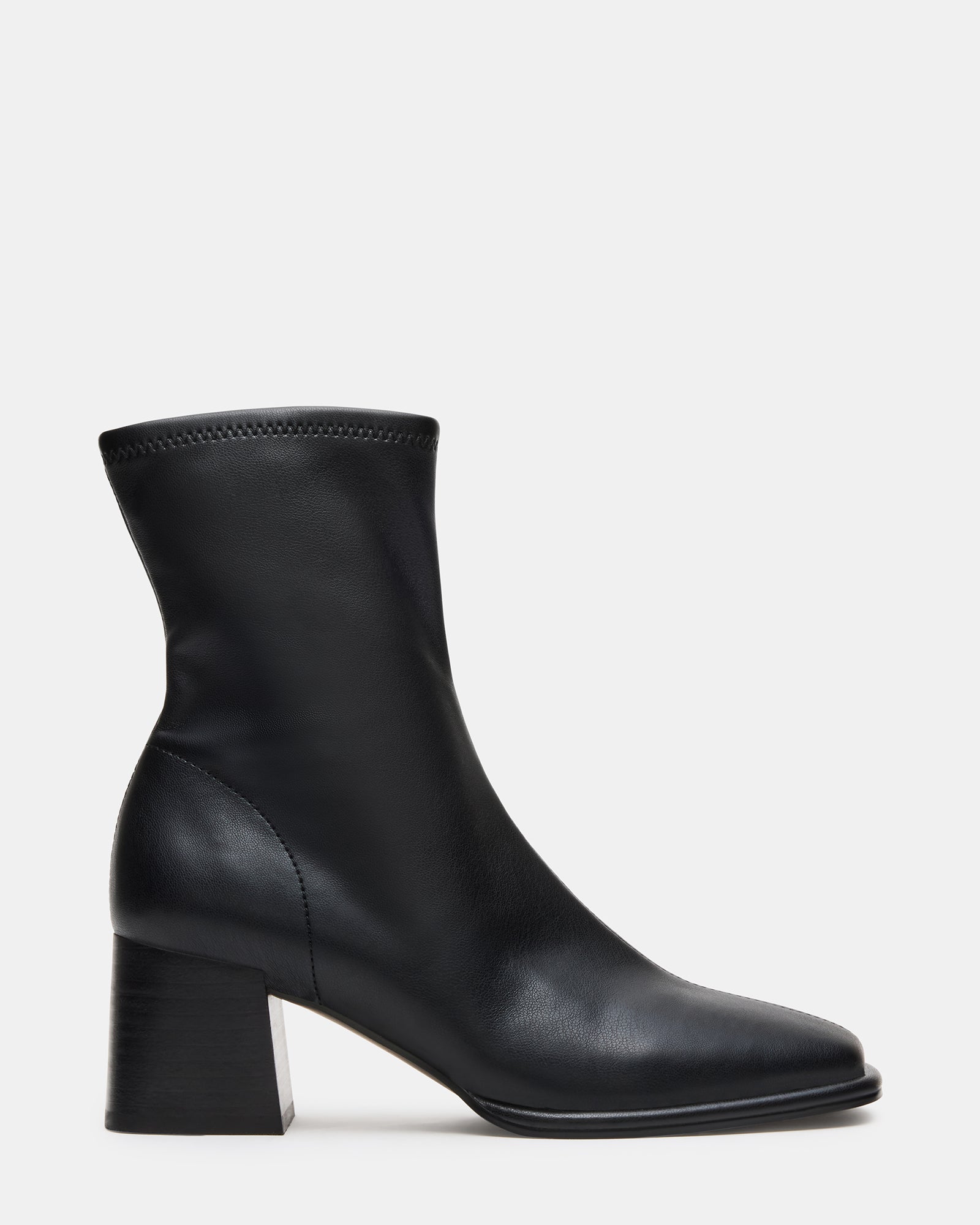 Stylish Pammy black ankle boots showcasing square toe and block heel.