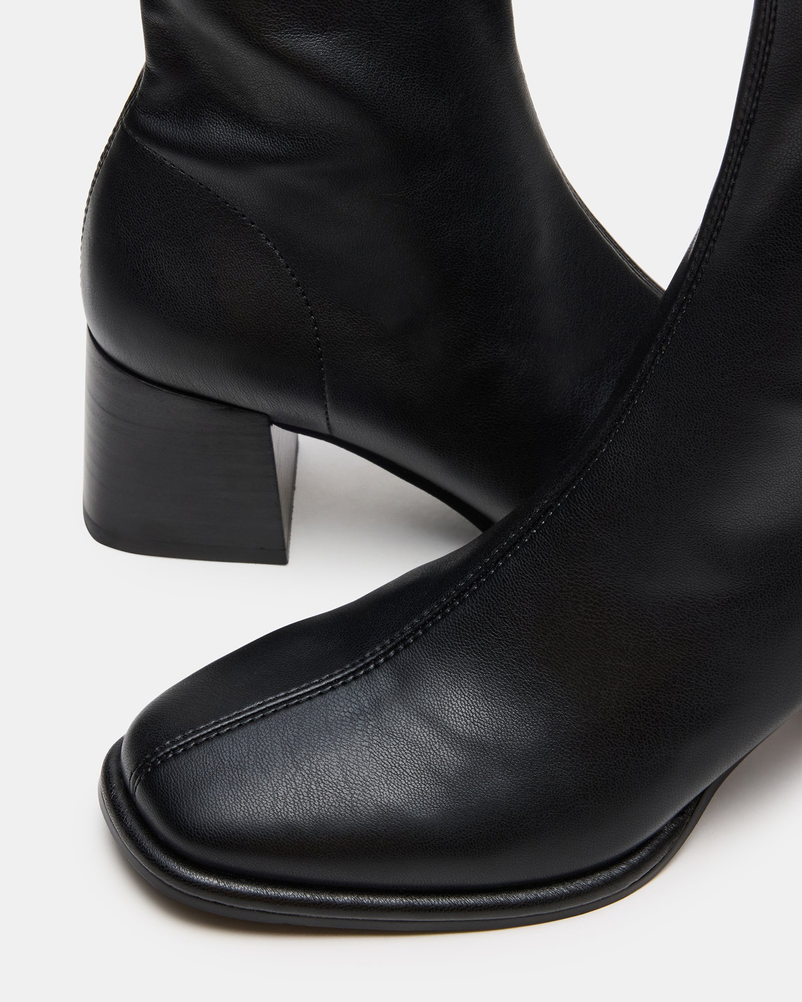Stylish Pammy black ankle boots showcasing square toe and block heel.