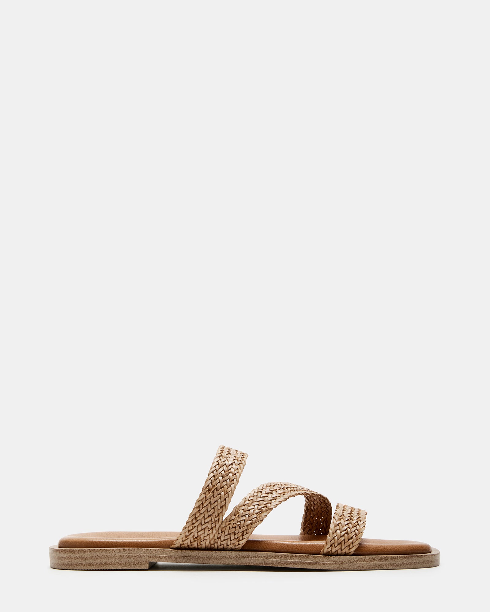 Top view of the Parkley raffia sandal showing square toe and woven straps