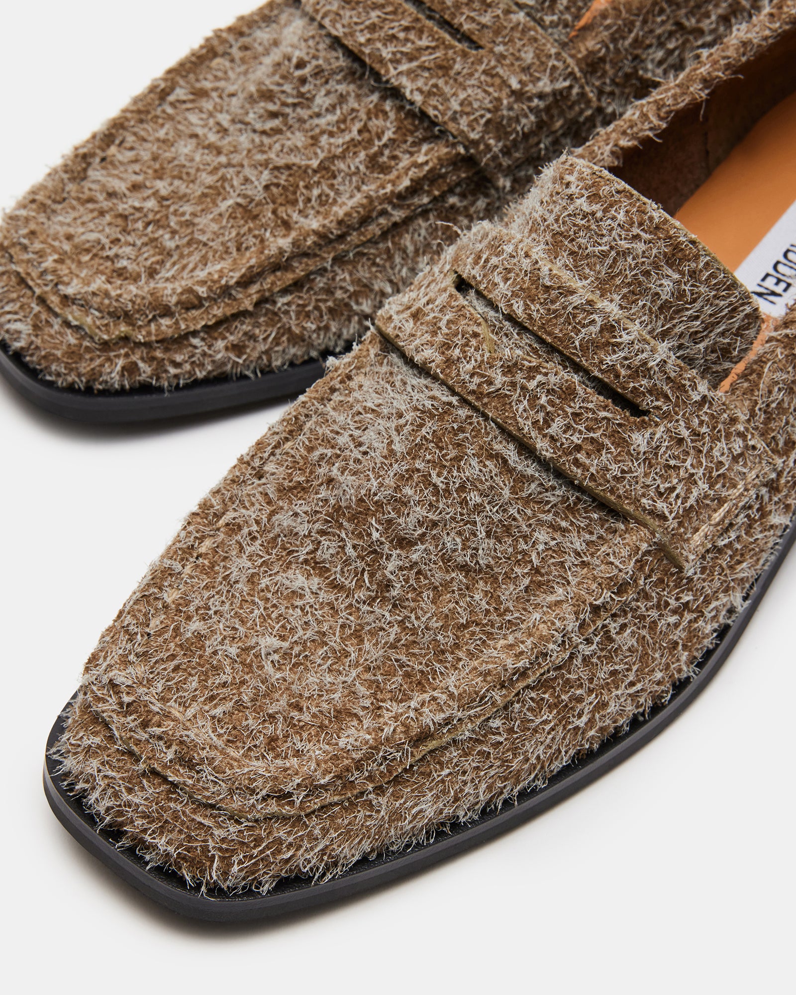 Close-up of suede texture on Parlour mens loafers with synthetic sole detail