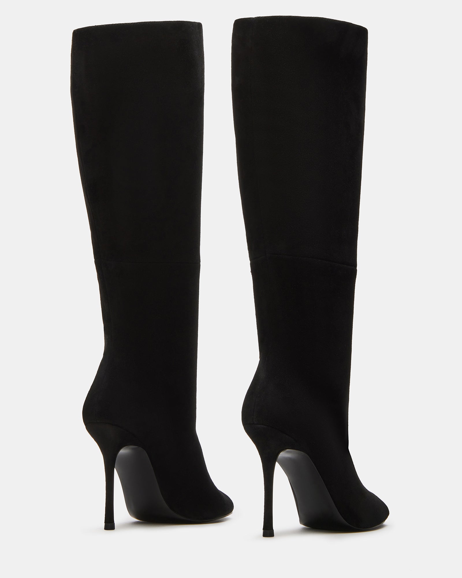 Side view of PEGGIE peep toe boots highlighting sleek suede material