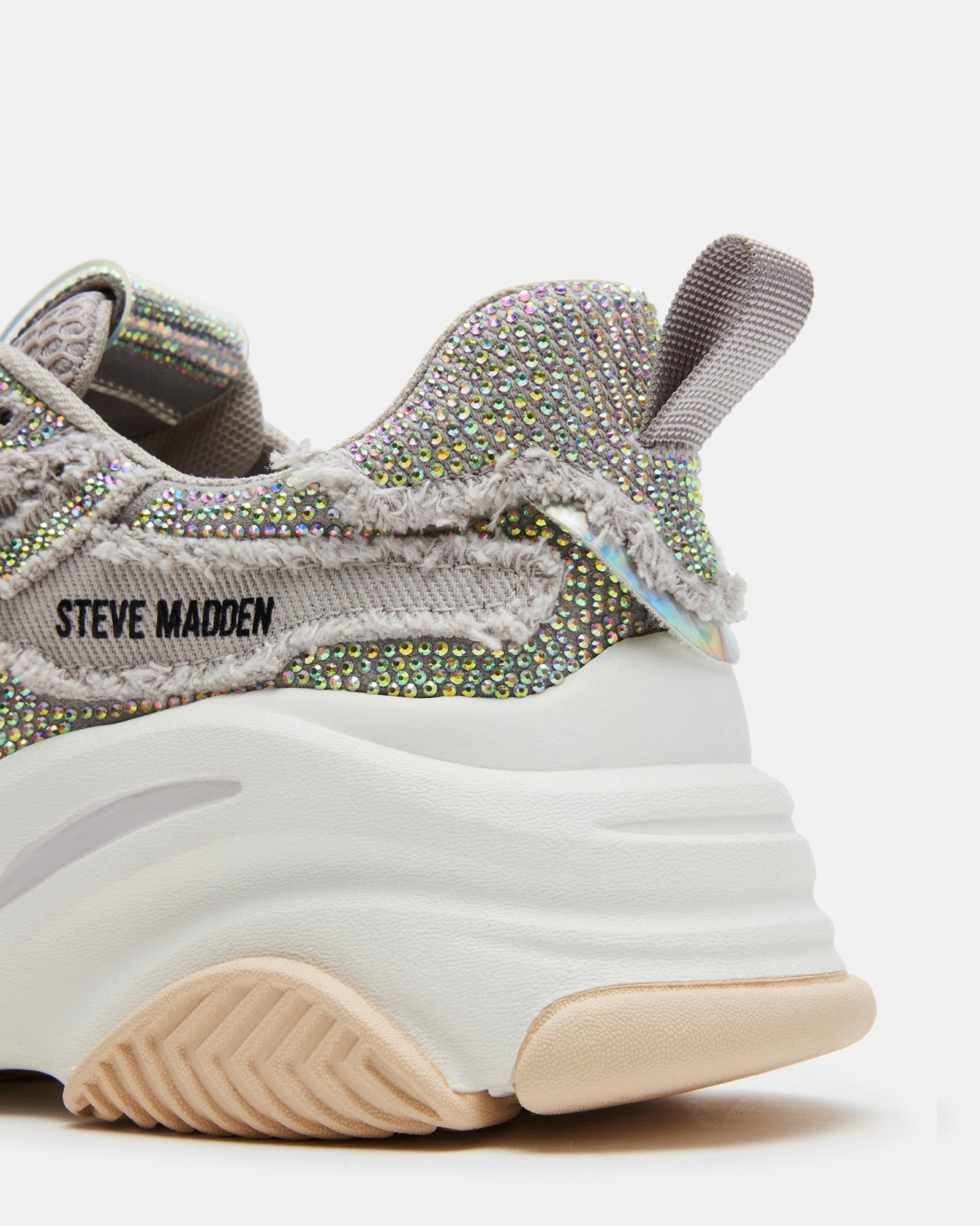 Close-up of the rhinestones on the Glam Luxe platform sneakers.