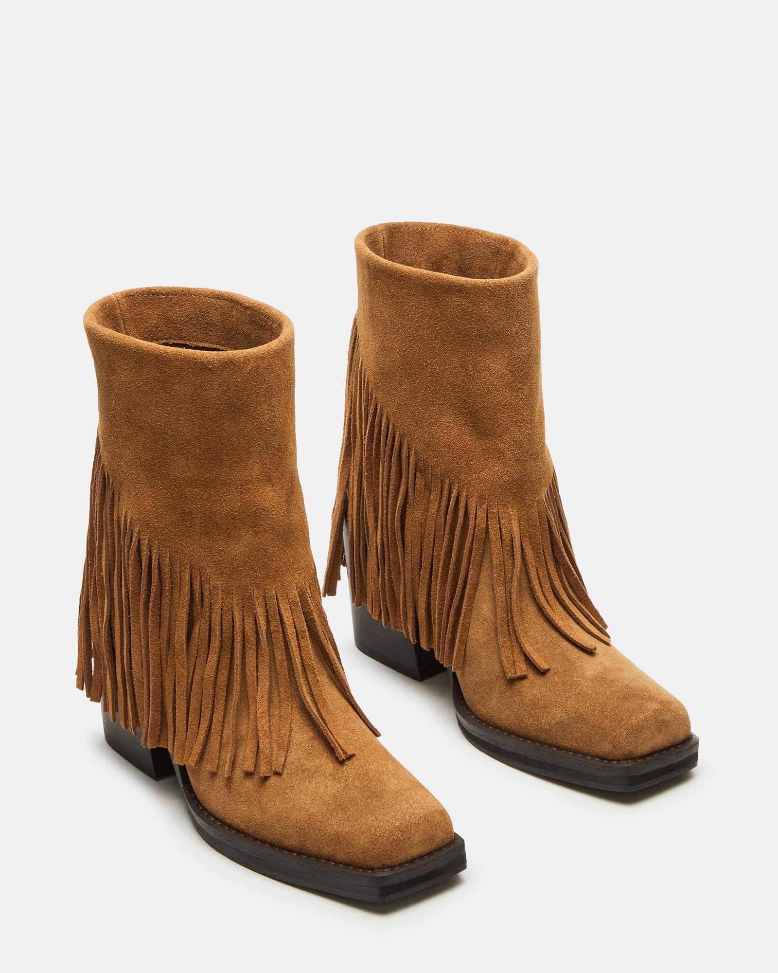 Rear angle of chunky heel boots highlighting texture and height