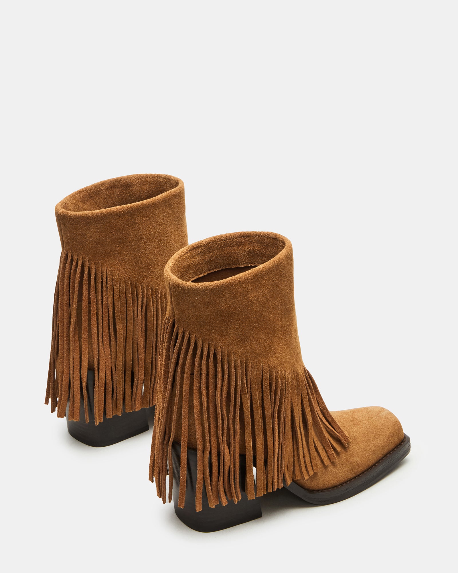 Rear angle of chunky heel boots highlighting texture and height