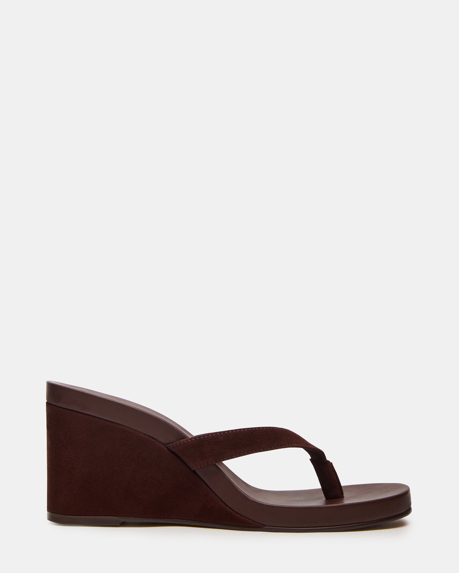 Brown suede wedge sandals with a comfortable thong strap and stylish heel for summer wear