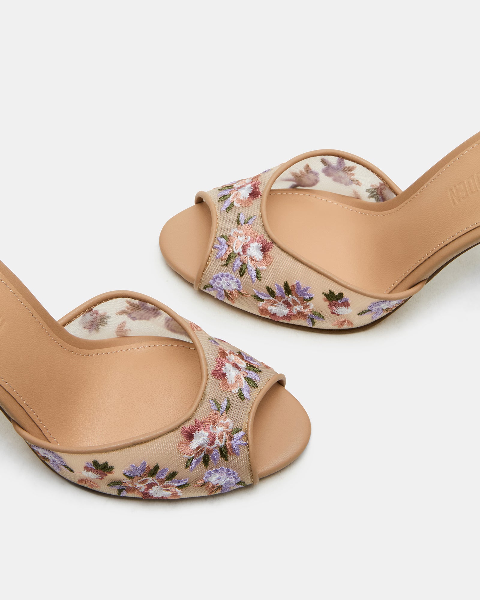 Elegant gold high heel sandals with floral accents