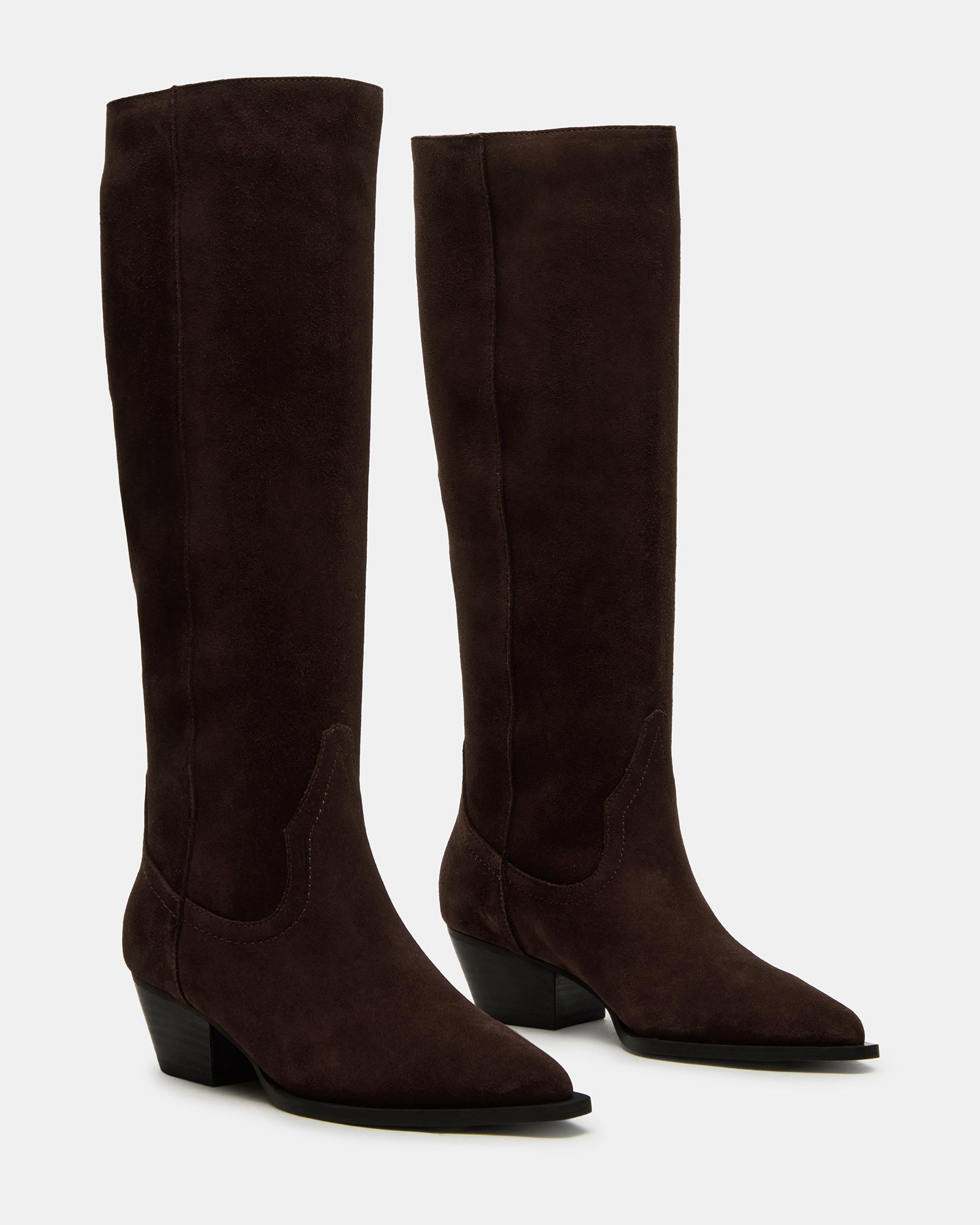 Close-up of pointed toe on fashion boots with rich suede texture