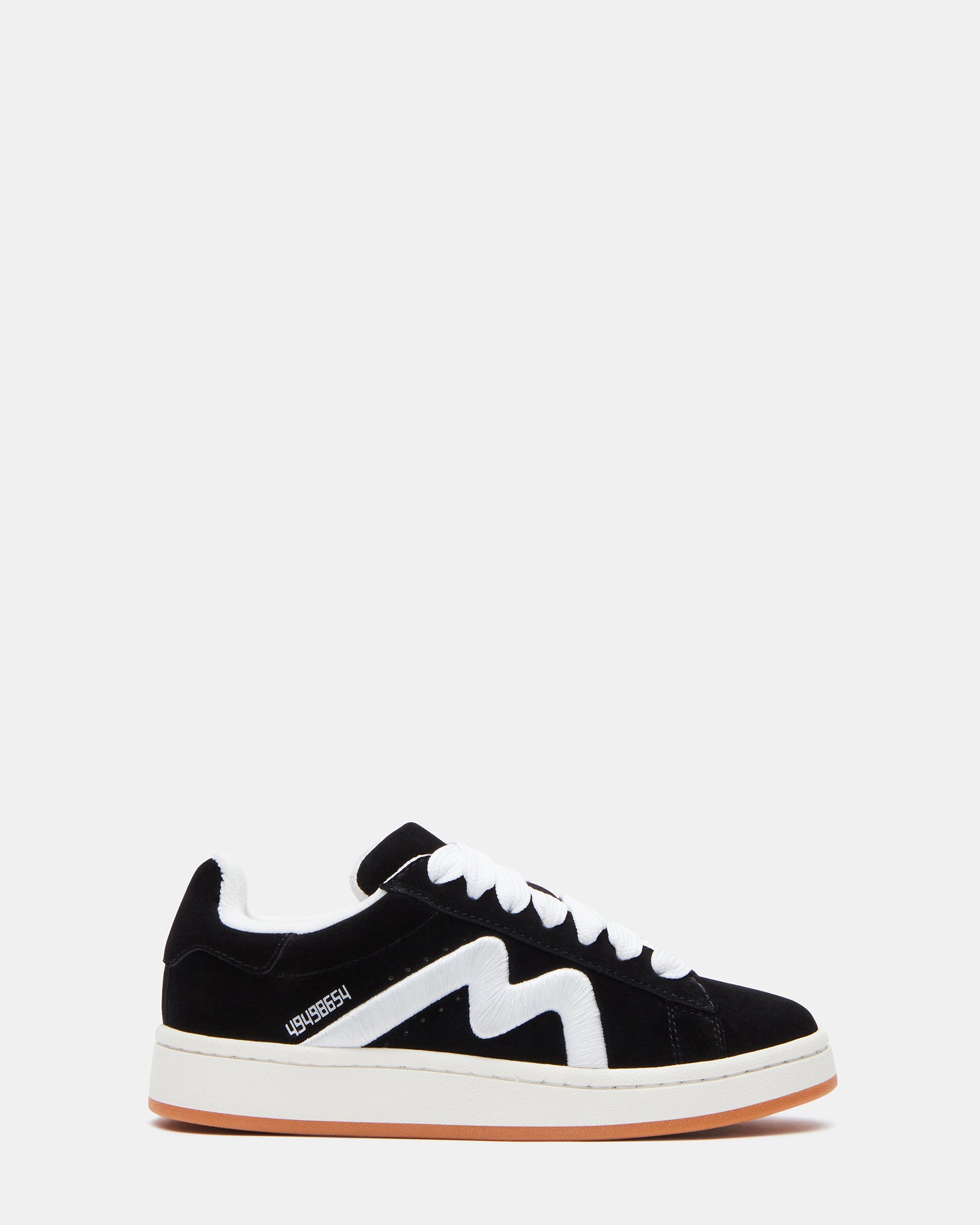 Razzle low top sneakers showcasing the elegant black suede material.