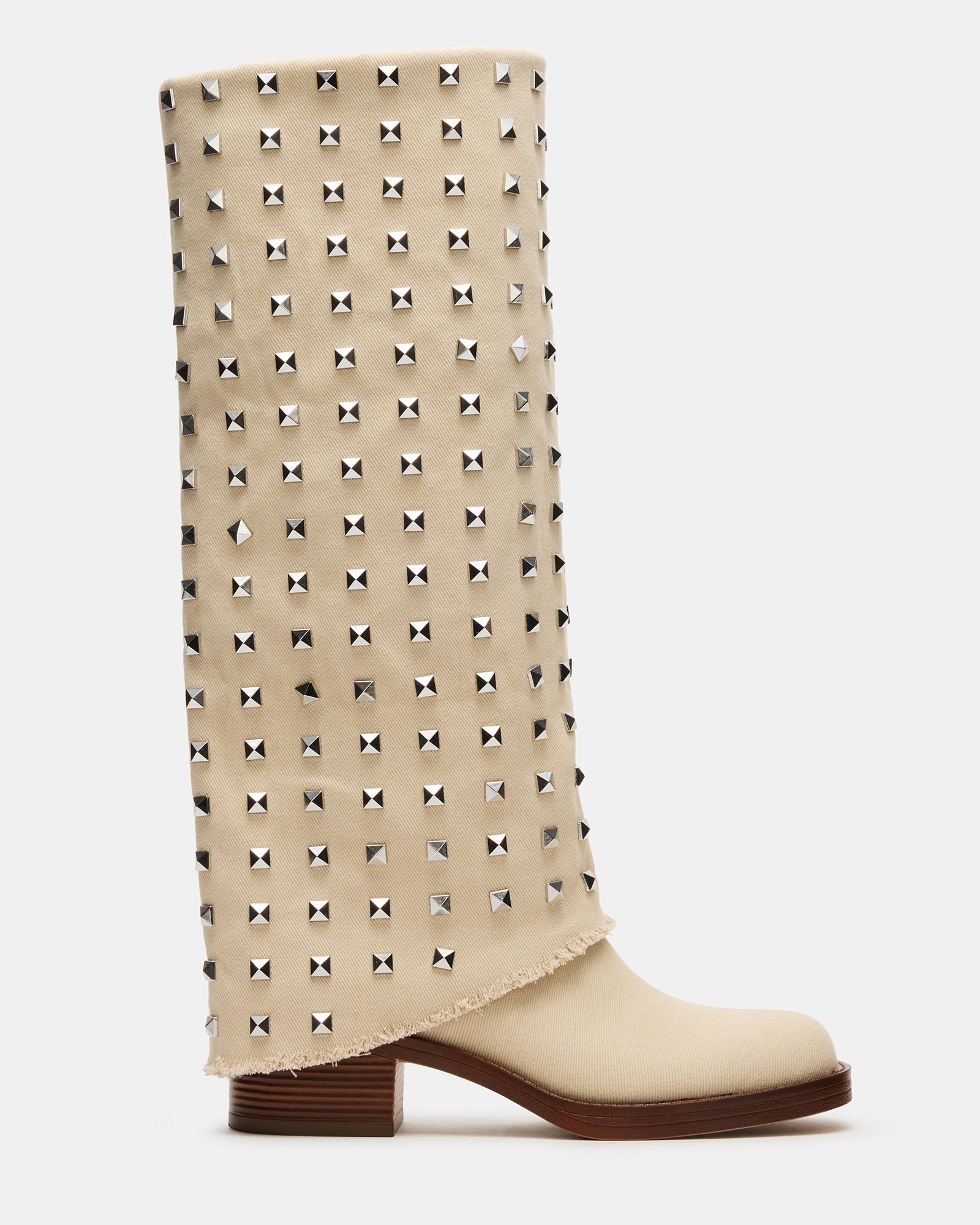 Front view of Recon Beige Square Toe Boots with studded cuff.