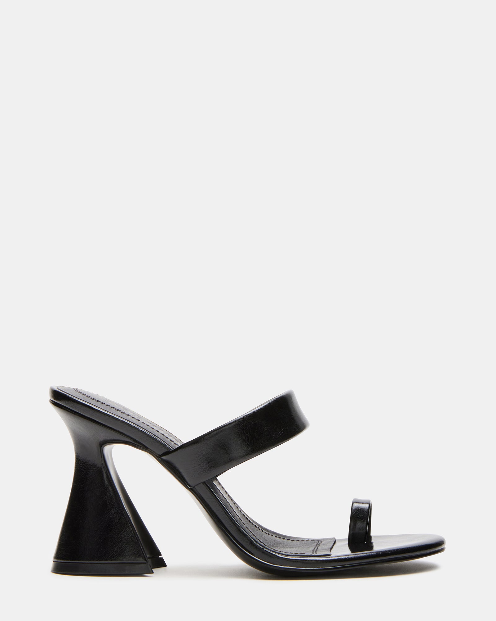 Side view of black mule heels with angular heel for women