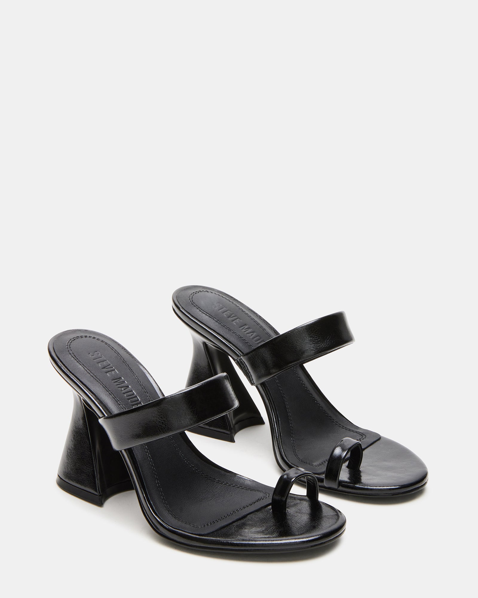 Styled outfit featuring RENIE black mule heels for women