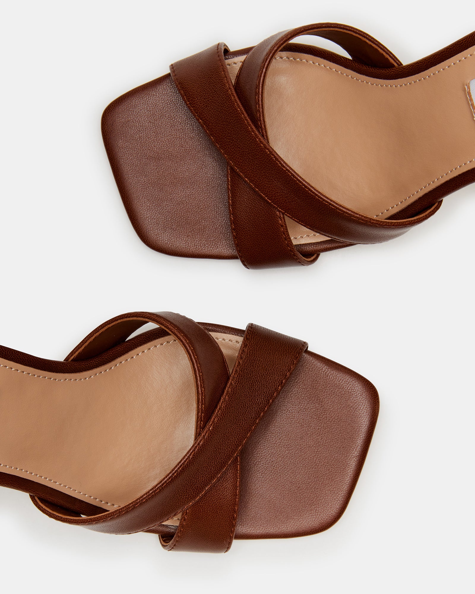 Side view of Renley brown leather sandals with block heel.