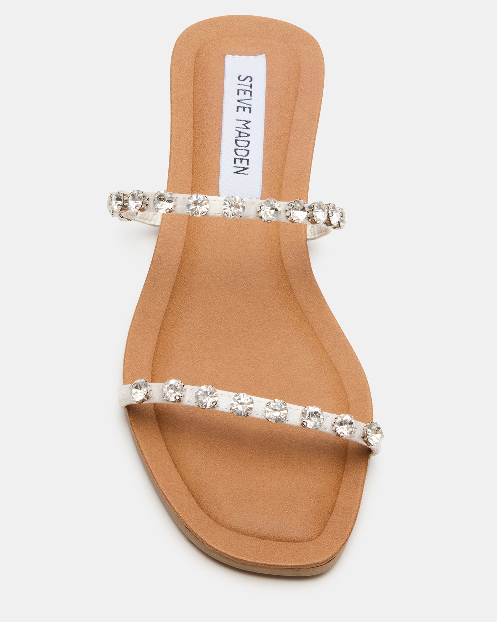 Close-up of the rhinestone details on Glamour Retreat sandals.