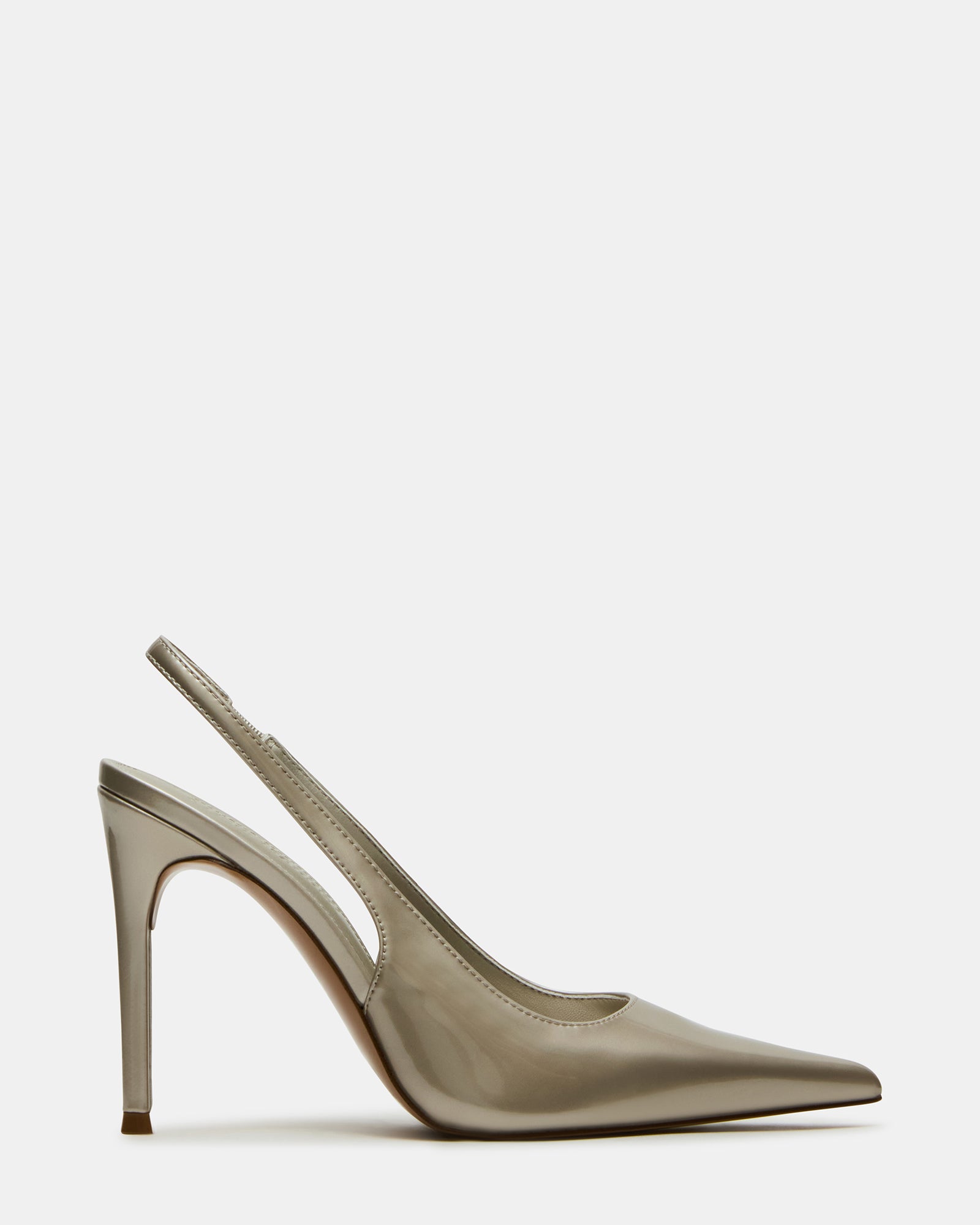 Side view of Reyes Champagne slingback pumps showcasing pointed toe and stiletto heel.