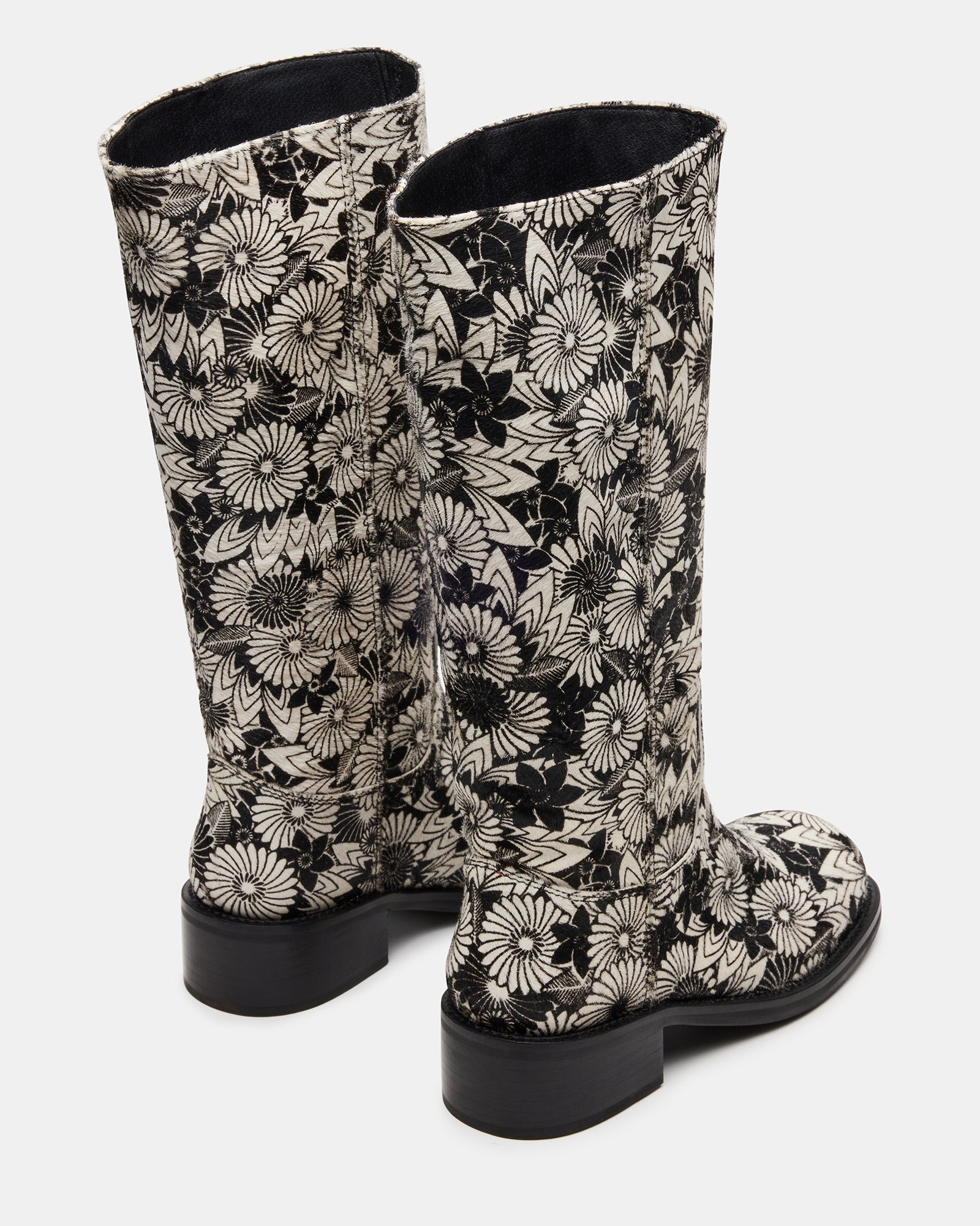 Close-up of the square toe and leather texture on these fashion boots.