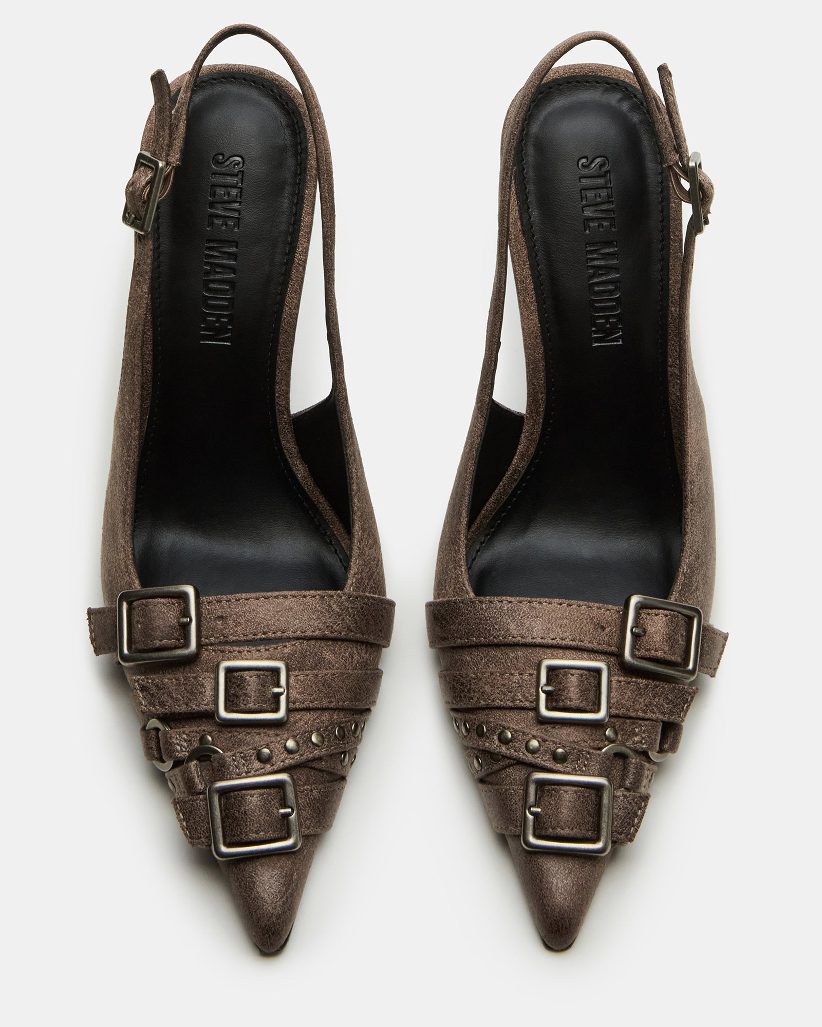 RIVVY grey heels modeled with a chic office dress