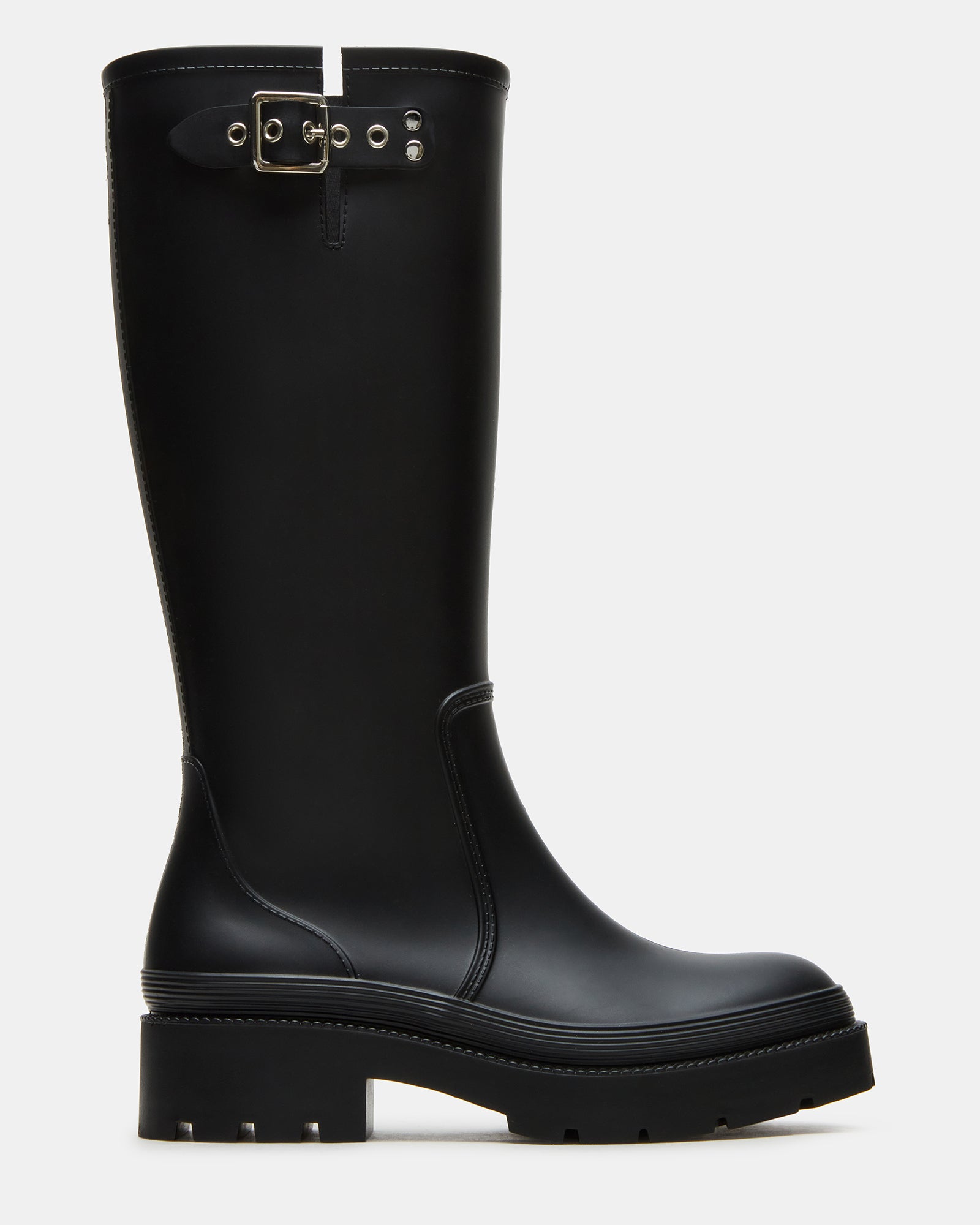 Stylish waterproof rain boots with buckle detail and lug sole for women