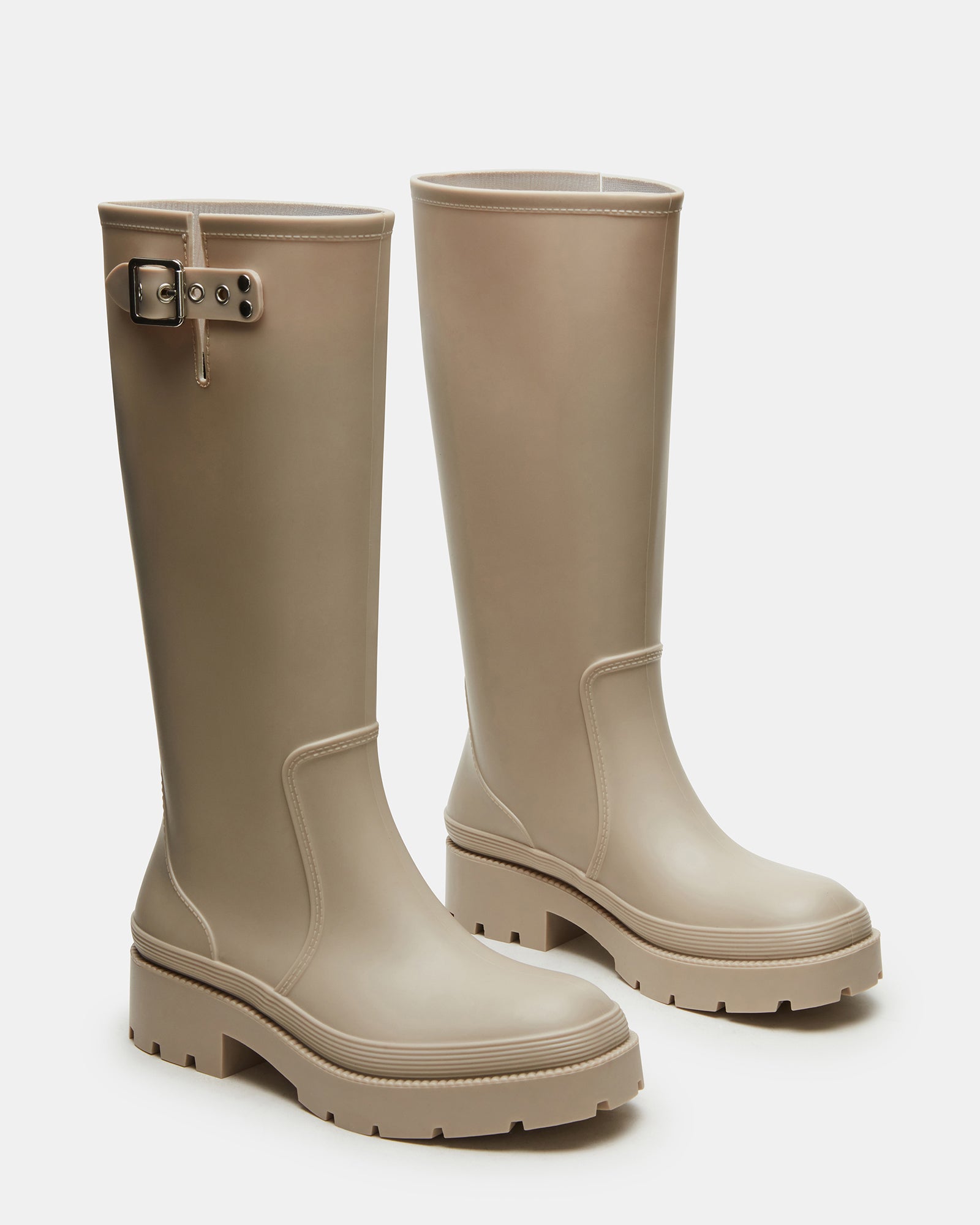Close-up of lug sole and waterproof design on womens rain boots