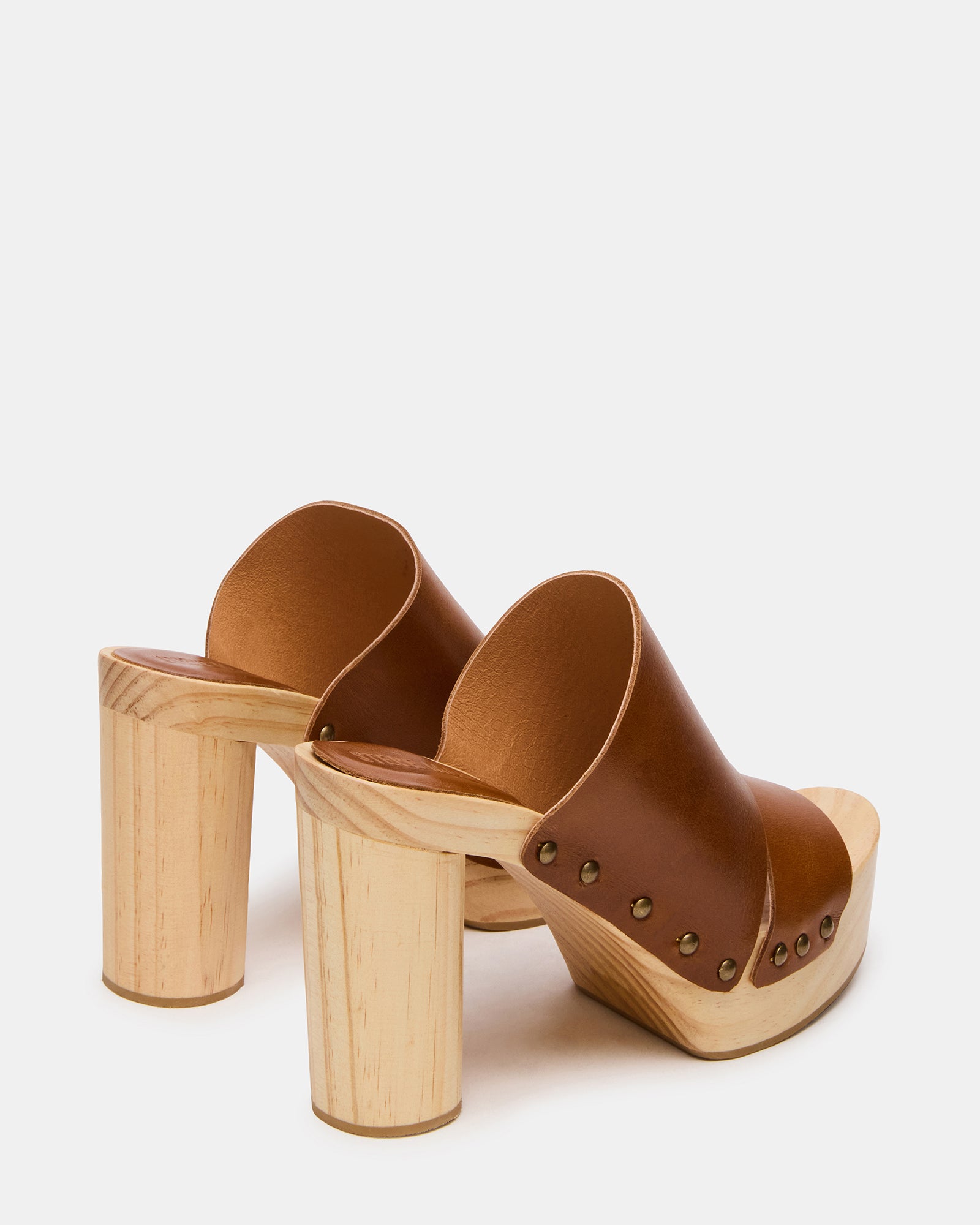 Close-up of Rubble Tan sandals highlighting the rounded toe and leather material.