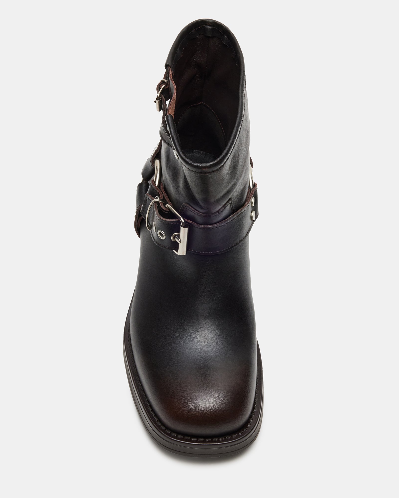 Rustler brown leather square toe ankle booties side view