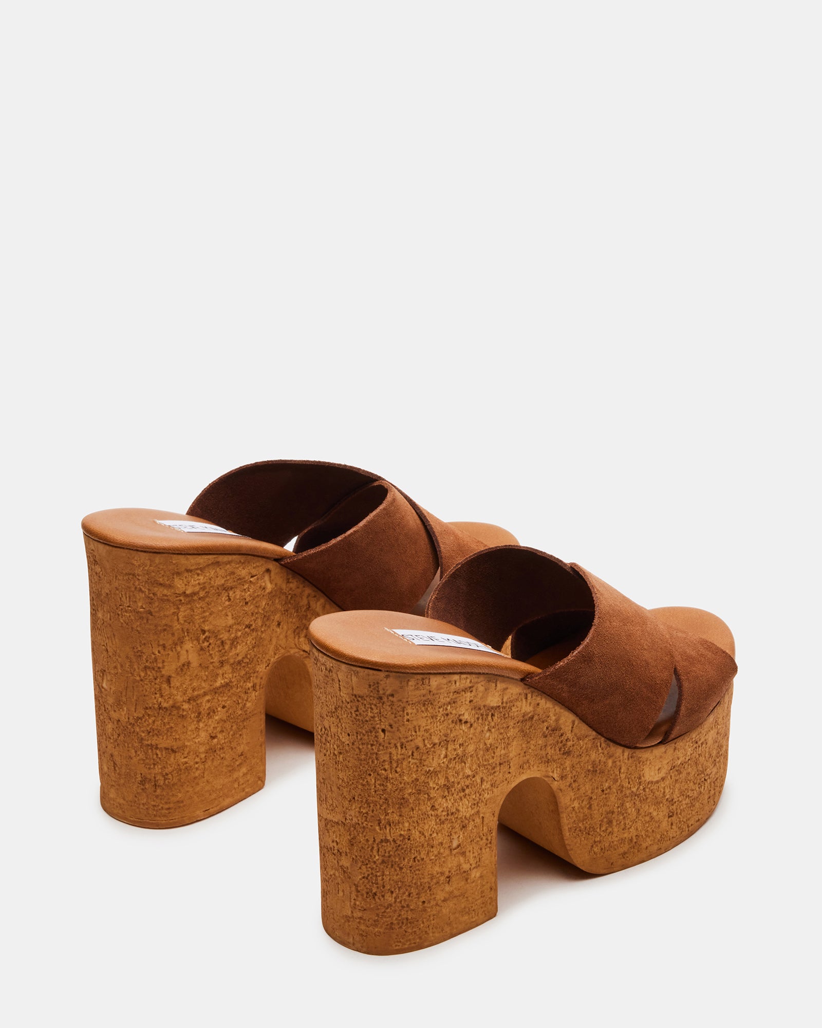 Side profile of comfort sandals for women with cork platform and elegant heel height.