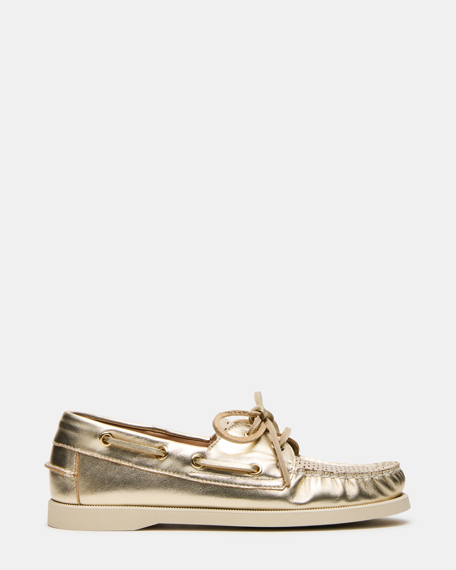 Side view of Nautical Charm Leather Loafers showcasing the chord bow detail.