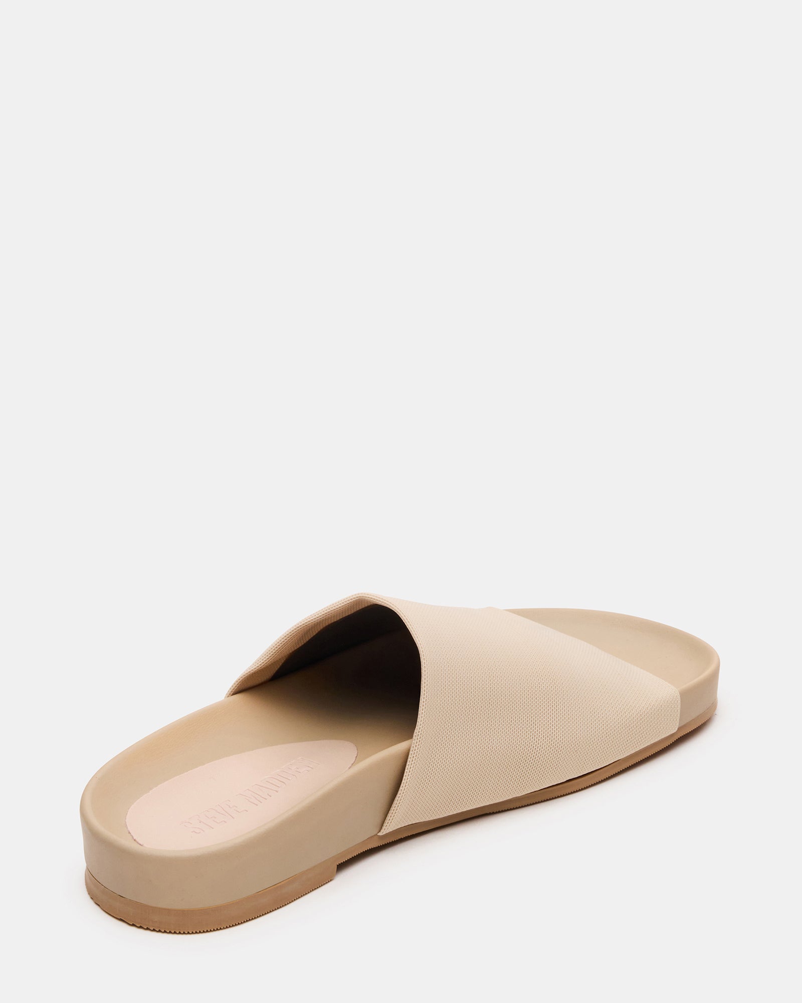 Close-up of the textured footbed and rounded toe design for comfort.